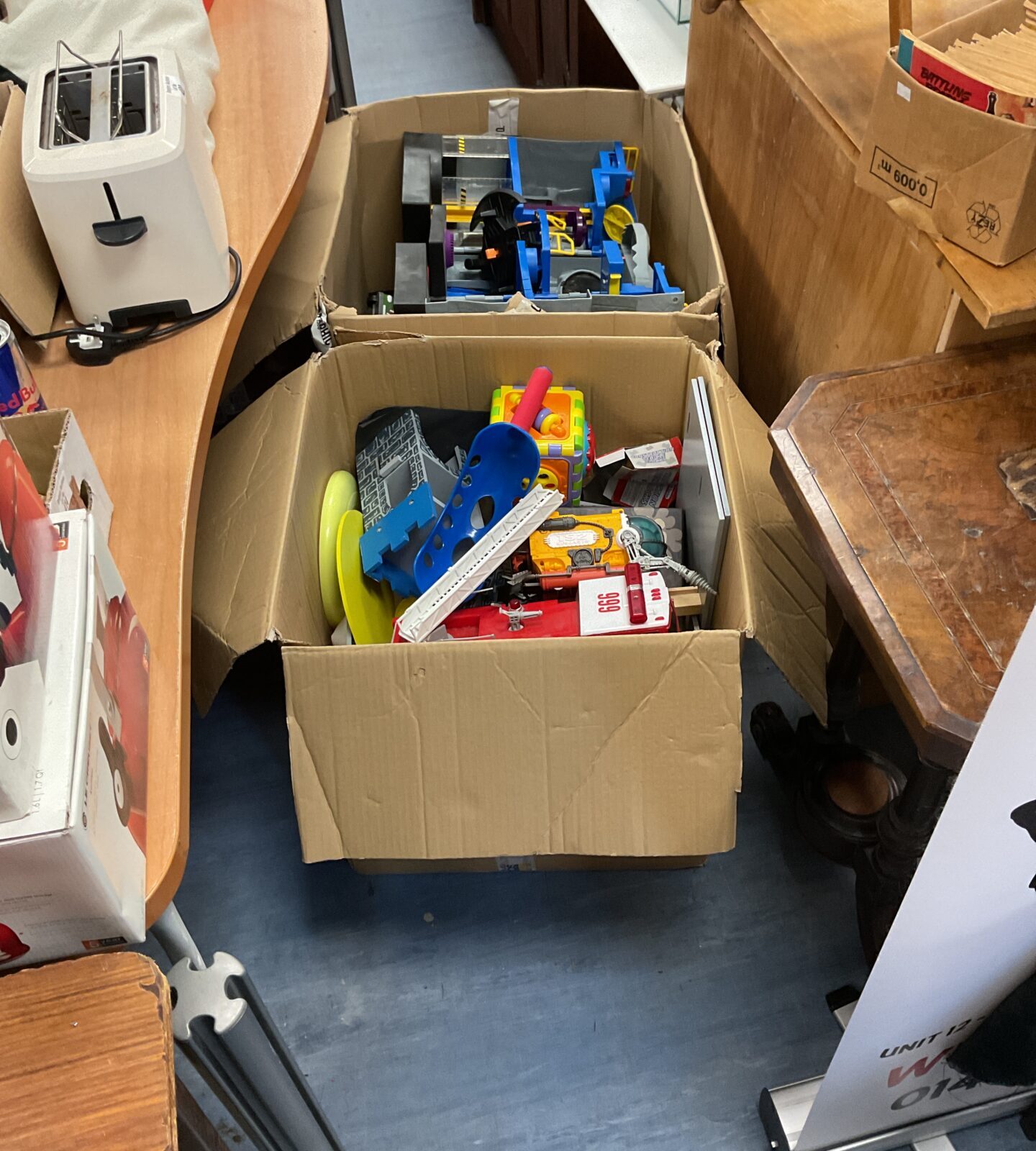 Two large boxes of mixed toys and games