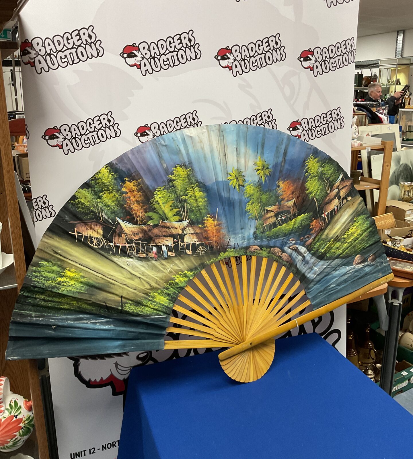 large hand painted wall fan