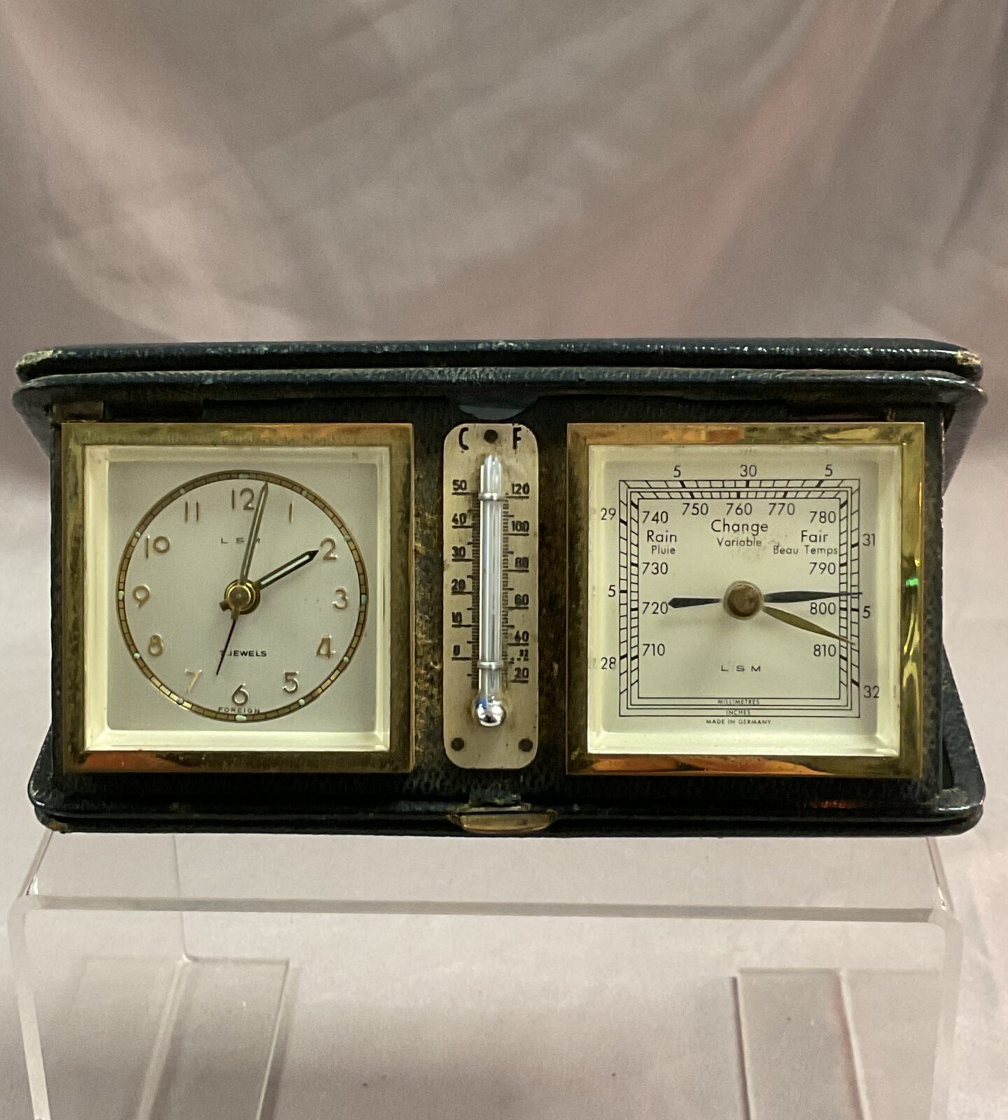 Vintage travel clock and barometer