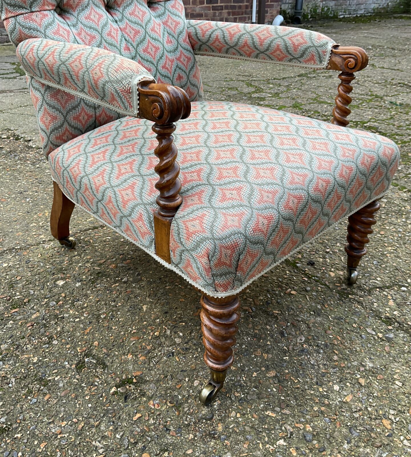 Early Victorian maple barley twist open armchair - Image 2