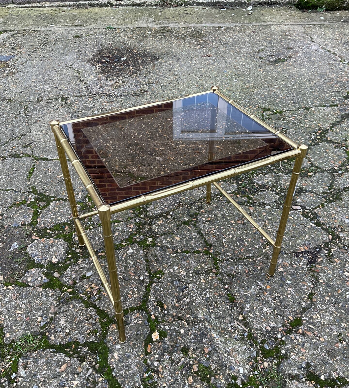 Vintage brass bamboo & glass magazine table