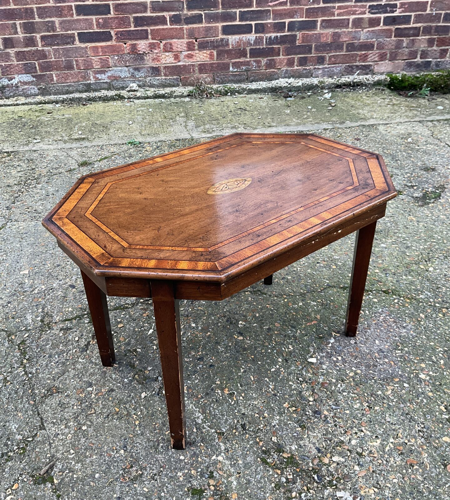 Antique inlaid mahogany magazine side table