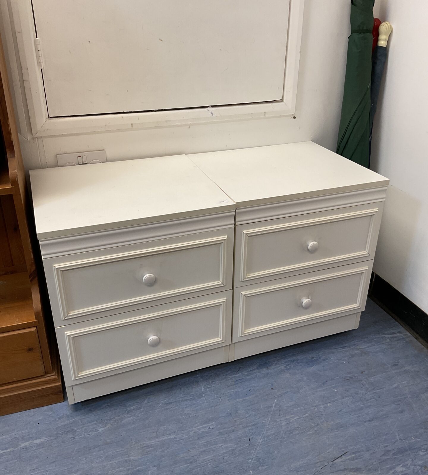 Pair of white two drawer bedside cabinets