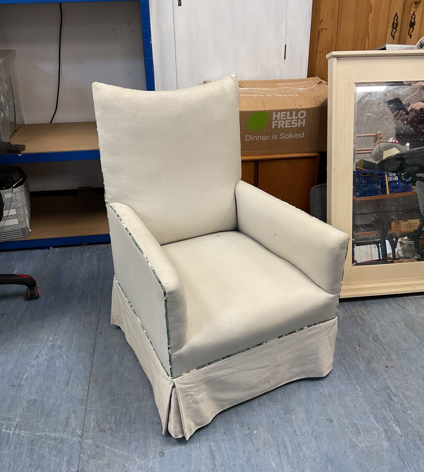 Reupholstered contemporary Victorian armchair