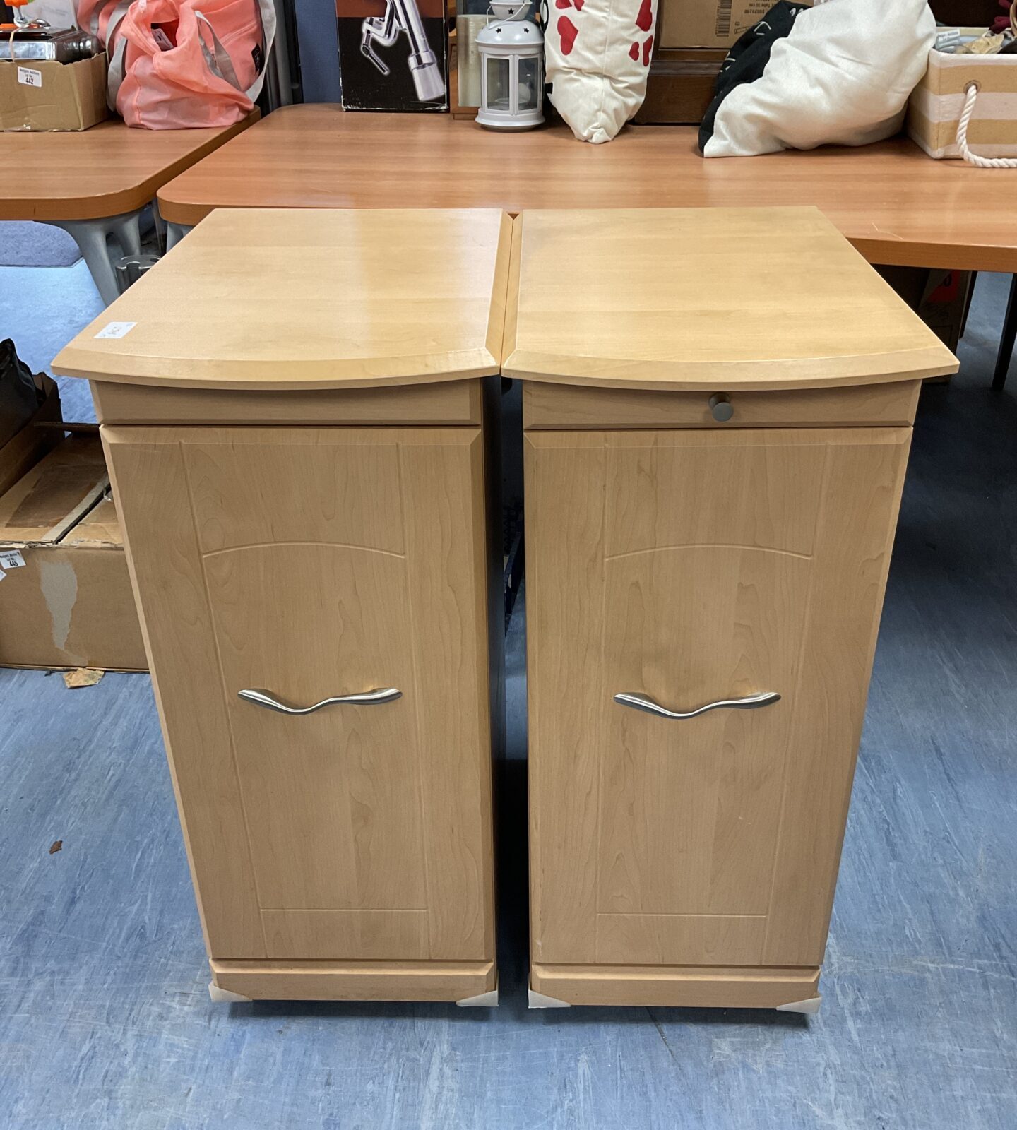 Pair of tall beech effect bedside cabinets