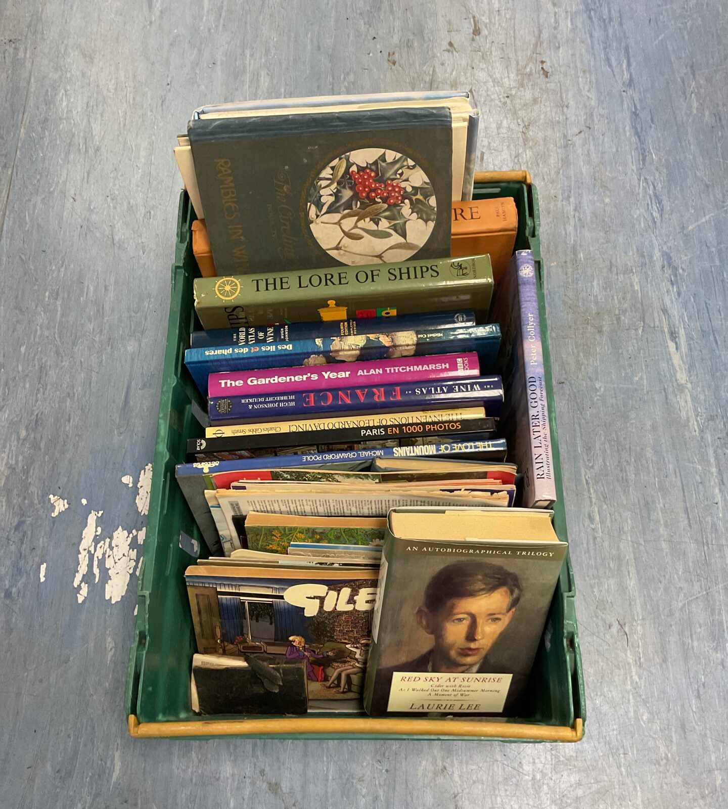 Large box of mixed books including raf, the lore of ships & Giles