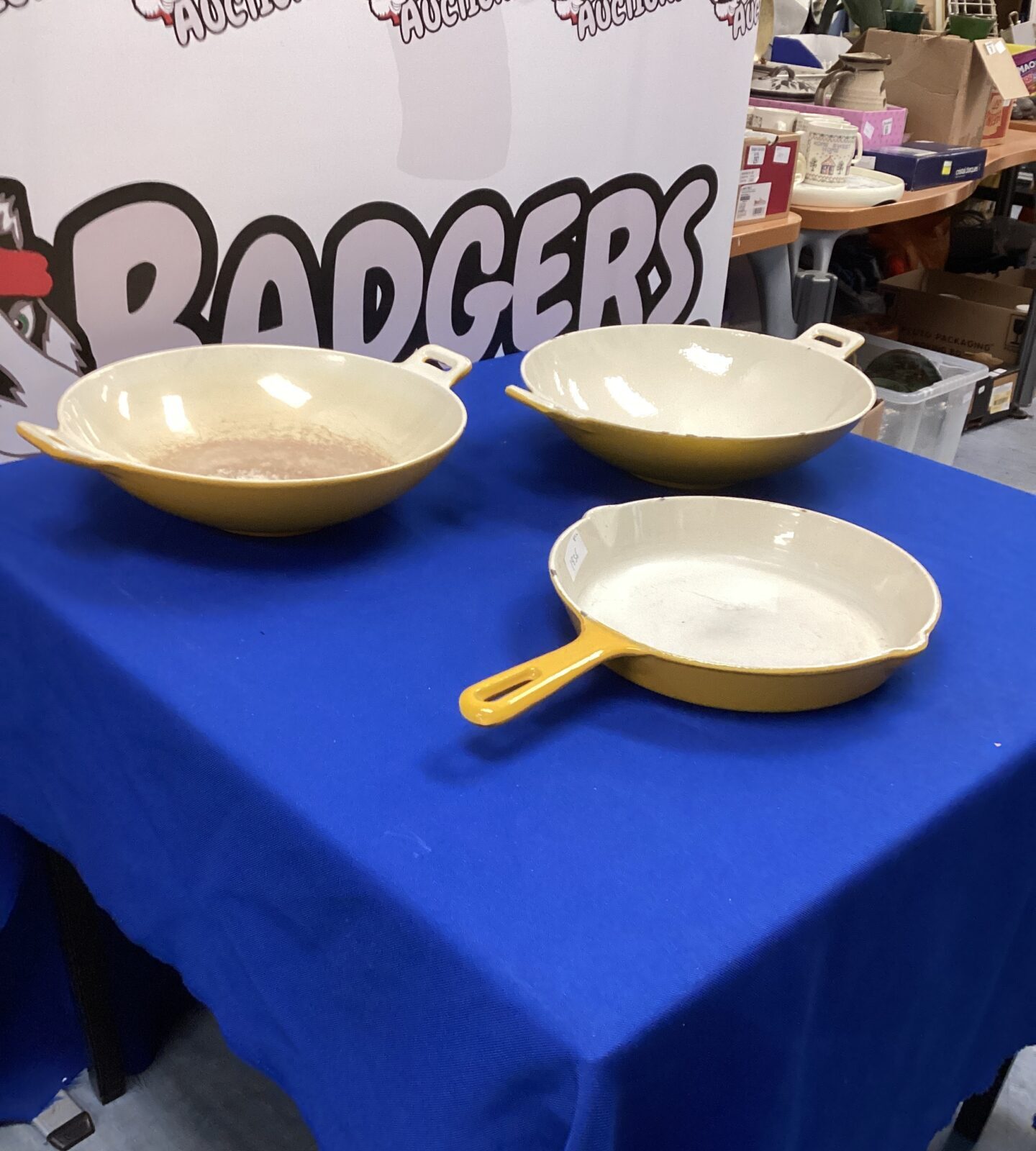 Cast Iron  Frying pan and Two Casserole dishes