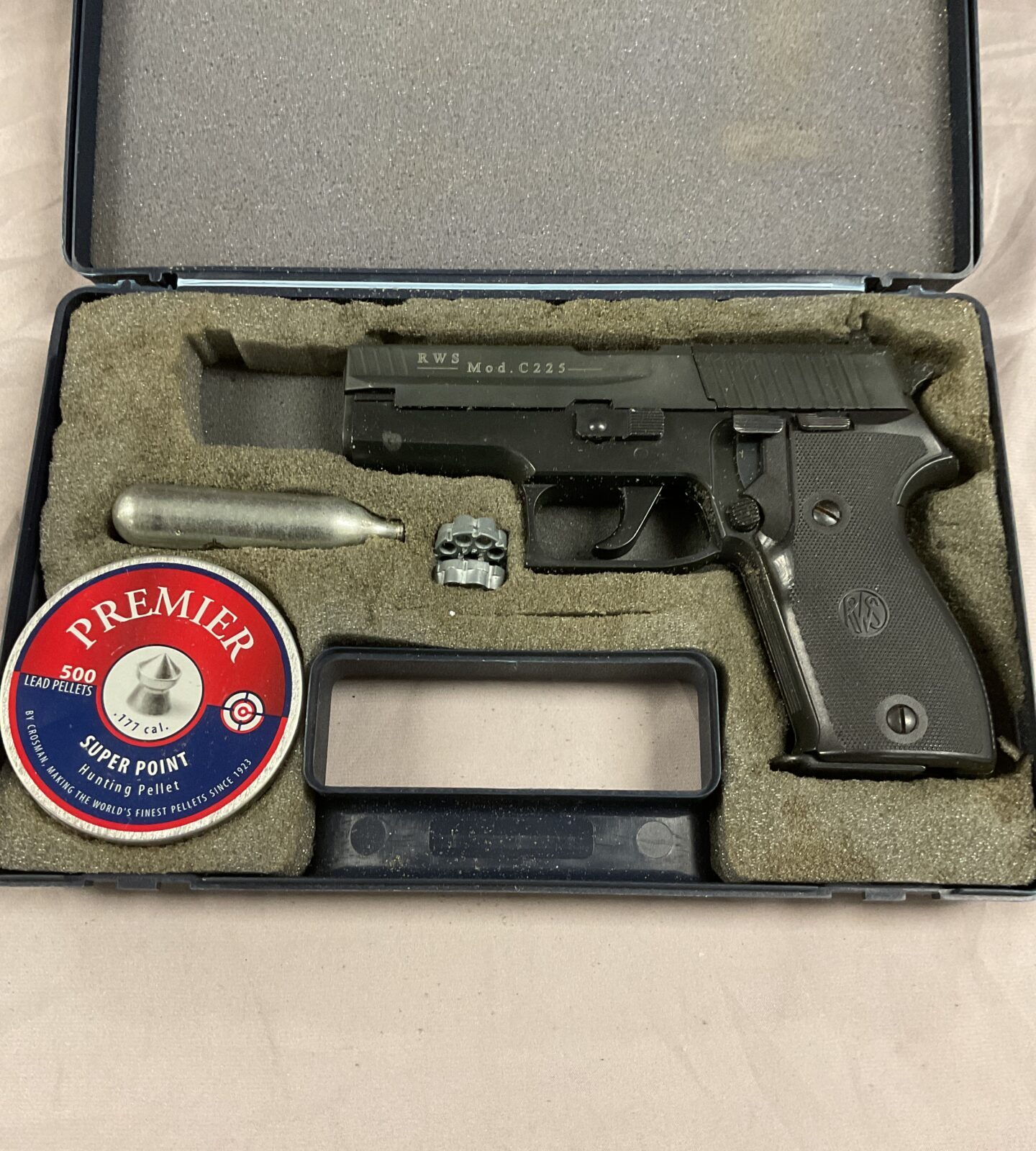 R W S mod c225 co2 .177 cal eight shot pistol in case