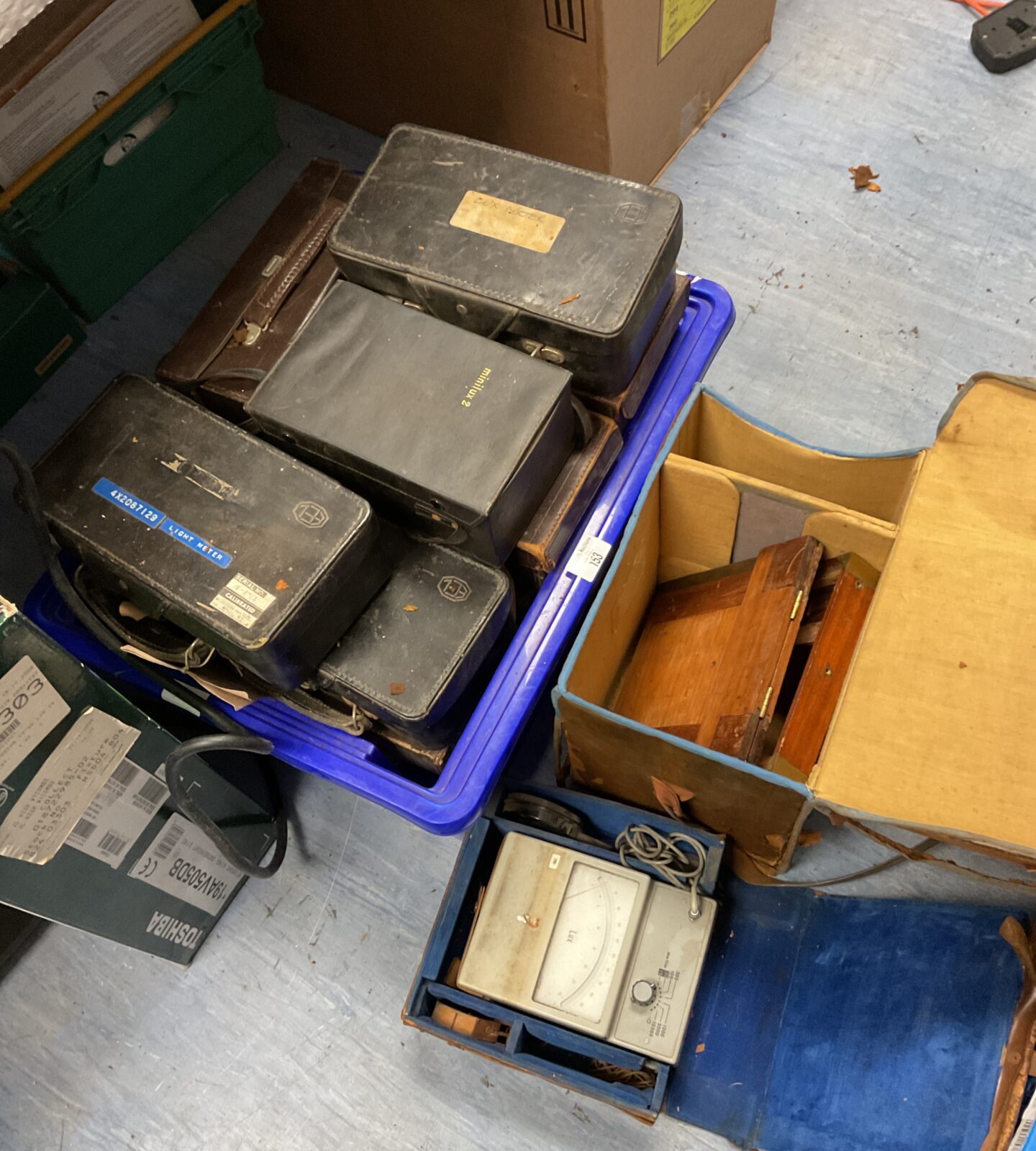 Large box of vintage test meters