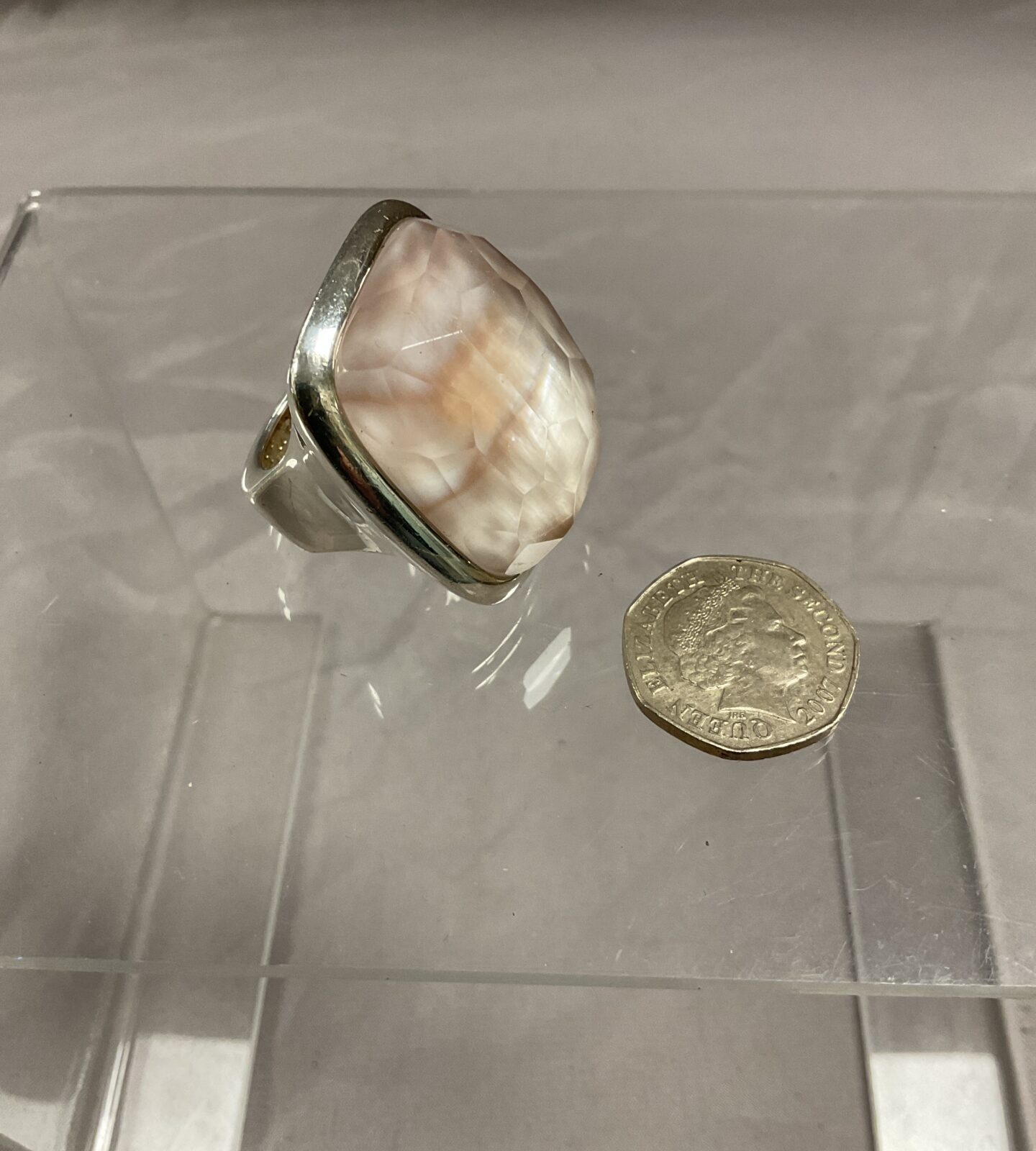 large rose quartz 925 silver ring size O