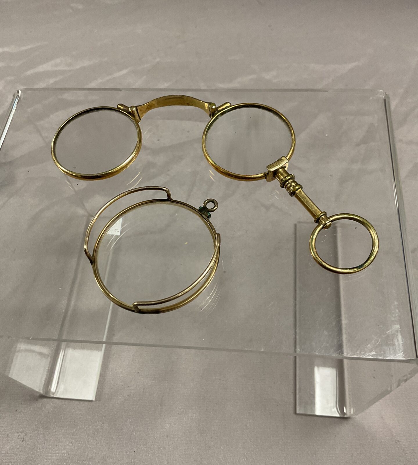 Pair of Victorian gold plate lorgnettes and monocle