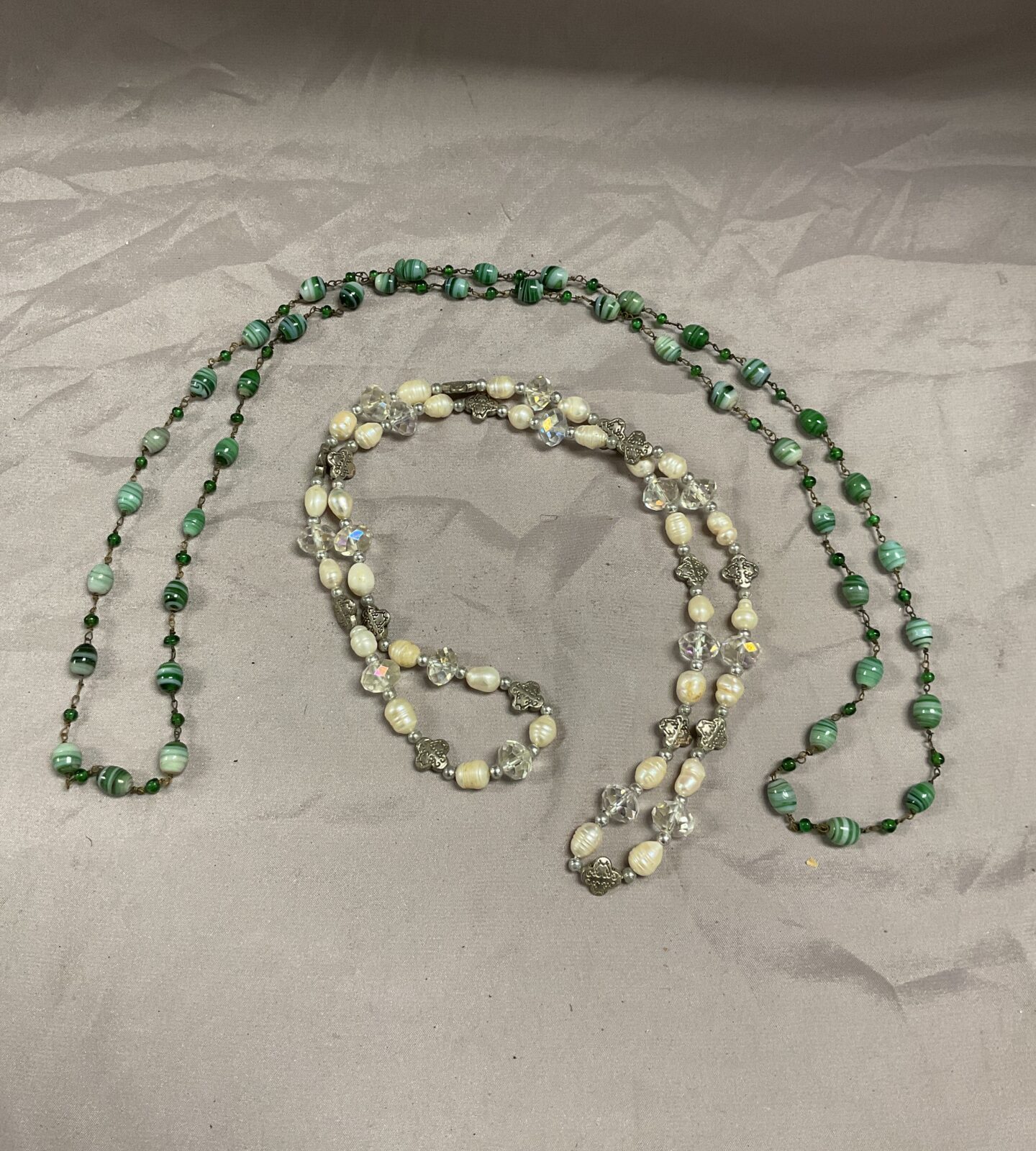 42” Glass bead rosary and 30 pearl necklace