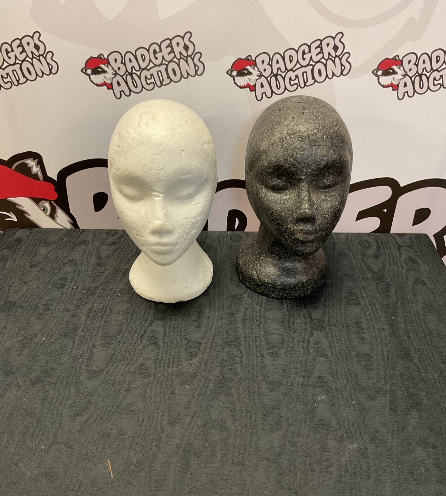 Two polystyrene mannequin heads