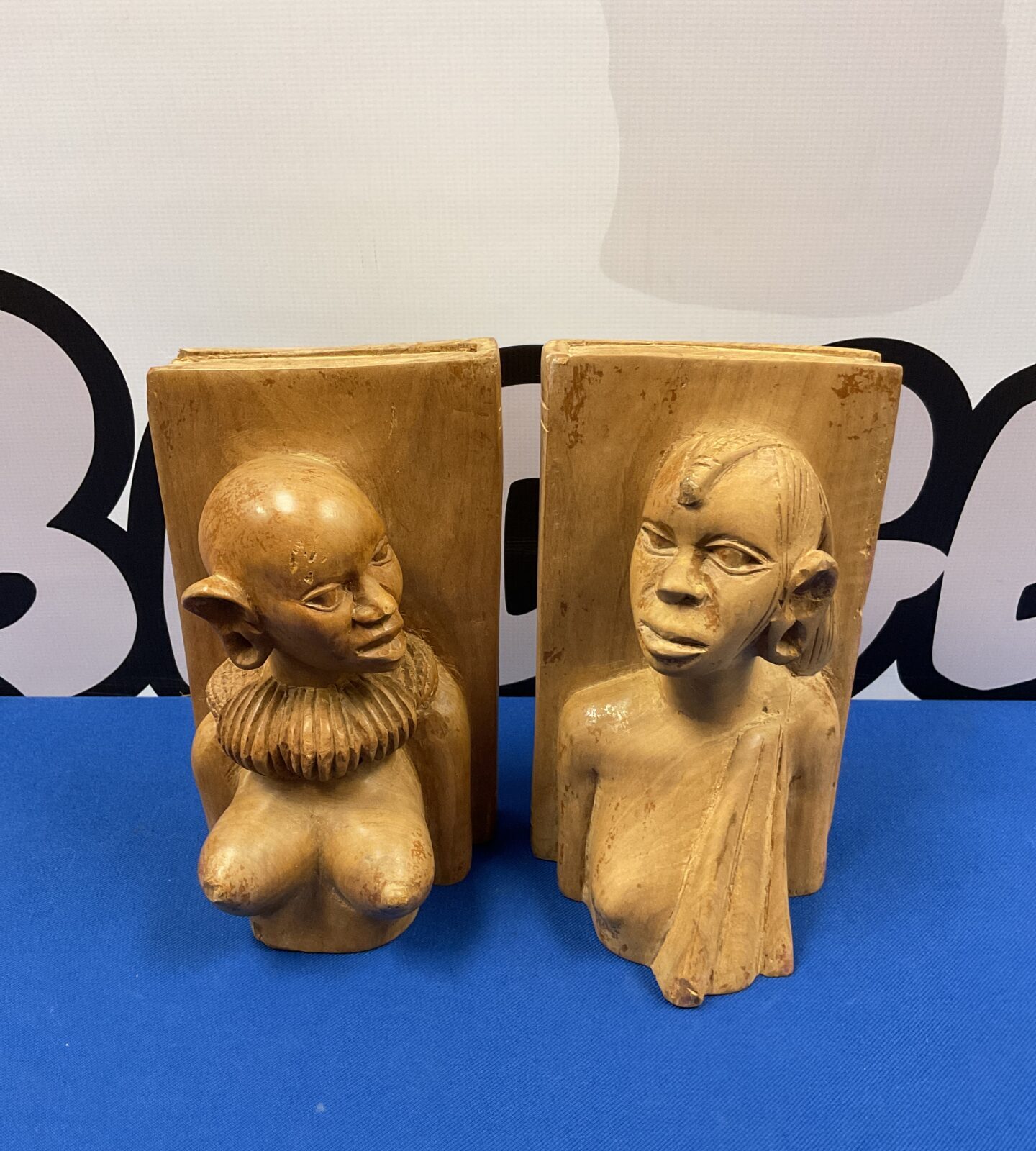 Carved wooden African tribal lady bookends