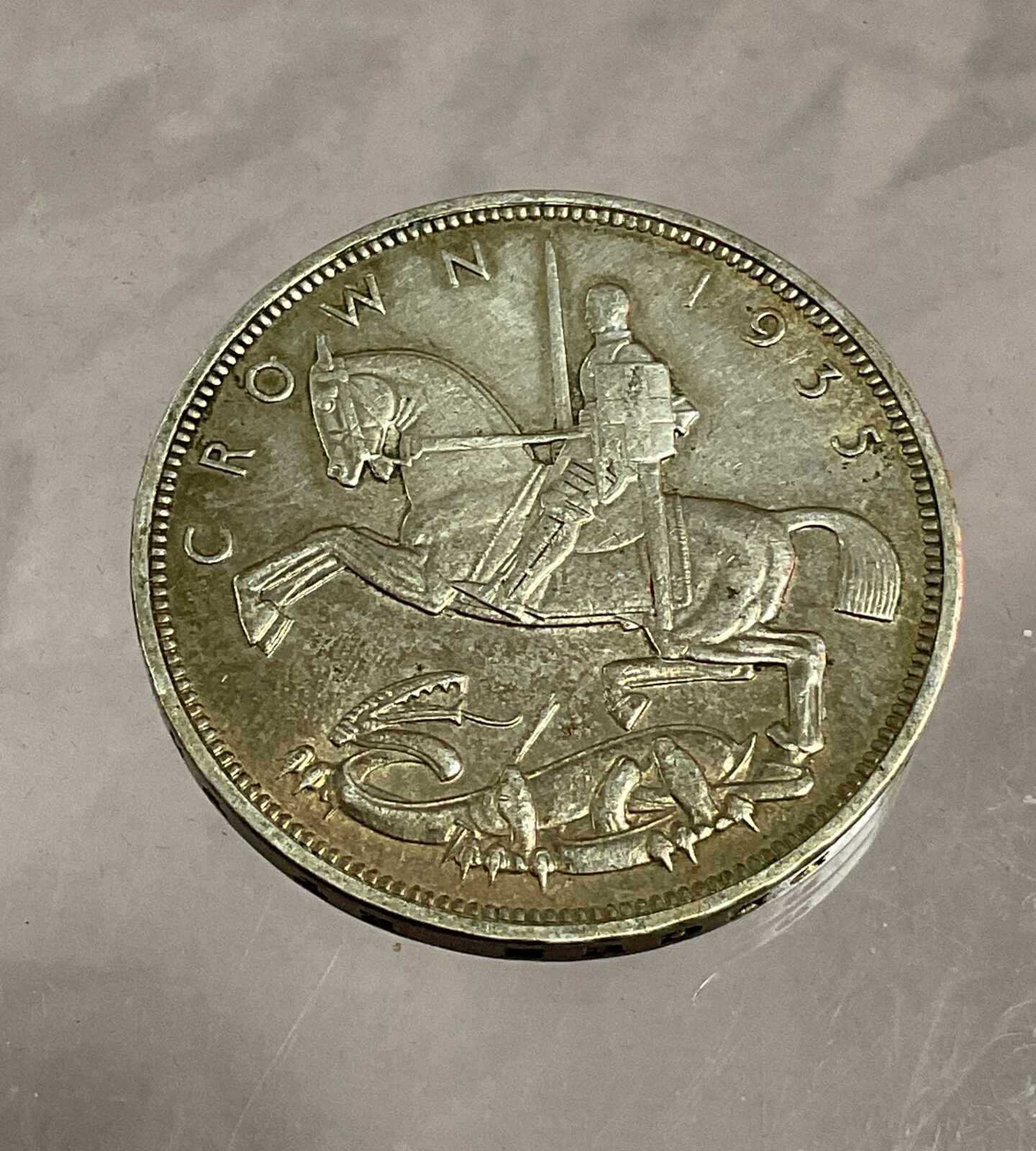 1935 George V silver jubilee rocking horse crown coin - Image 2