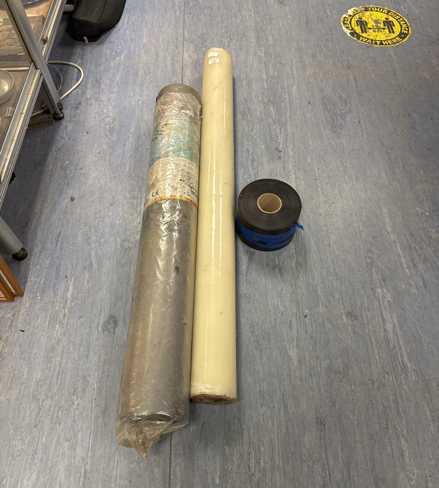 Three rolls of assorted roofing items inc underlay & damp proofing