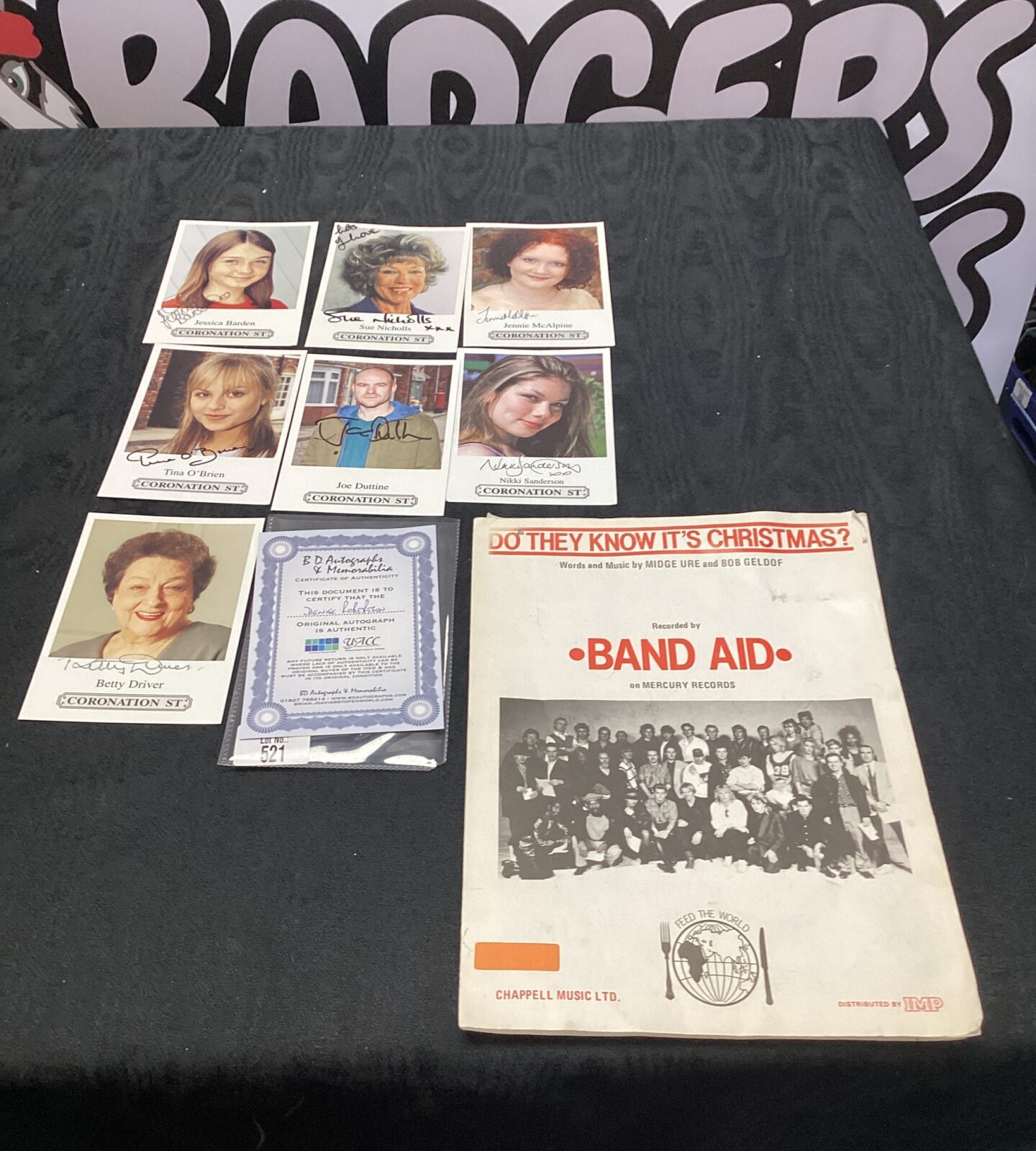 Selection of coronation street actor autographs with band aid do they know its Christmas sheet music booklet