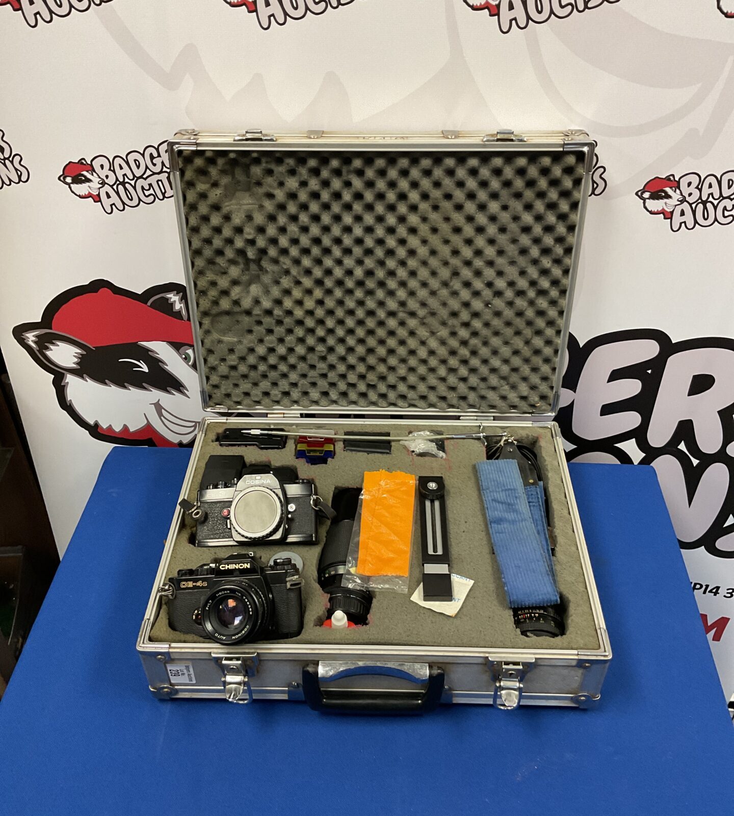 Chinon ce-4s & cosina cs-3 cameras with accessories in aluminium case