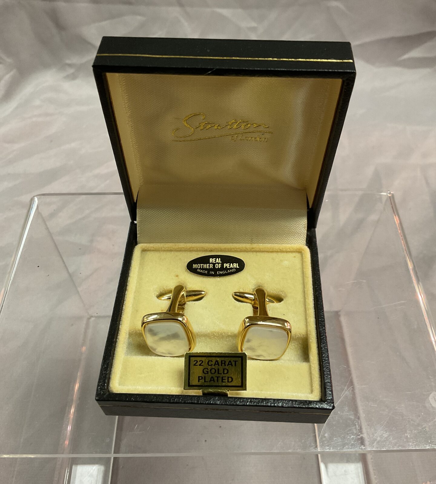 Pair of 22ct gold plated mother of pearl stratton cufflinks