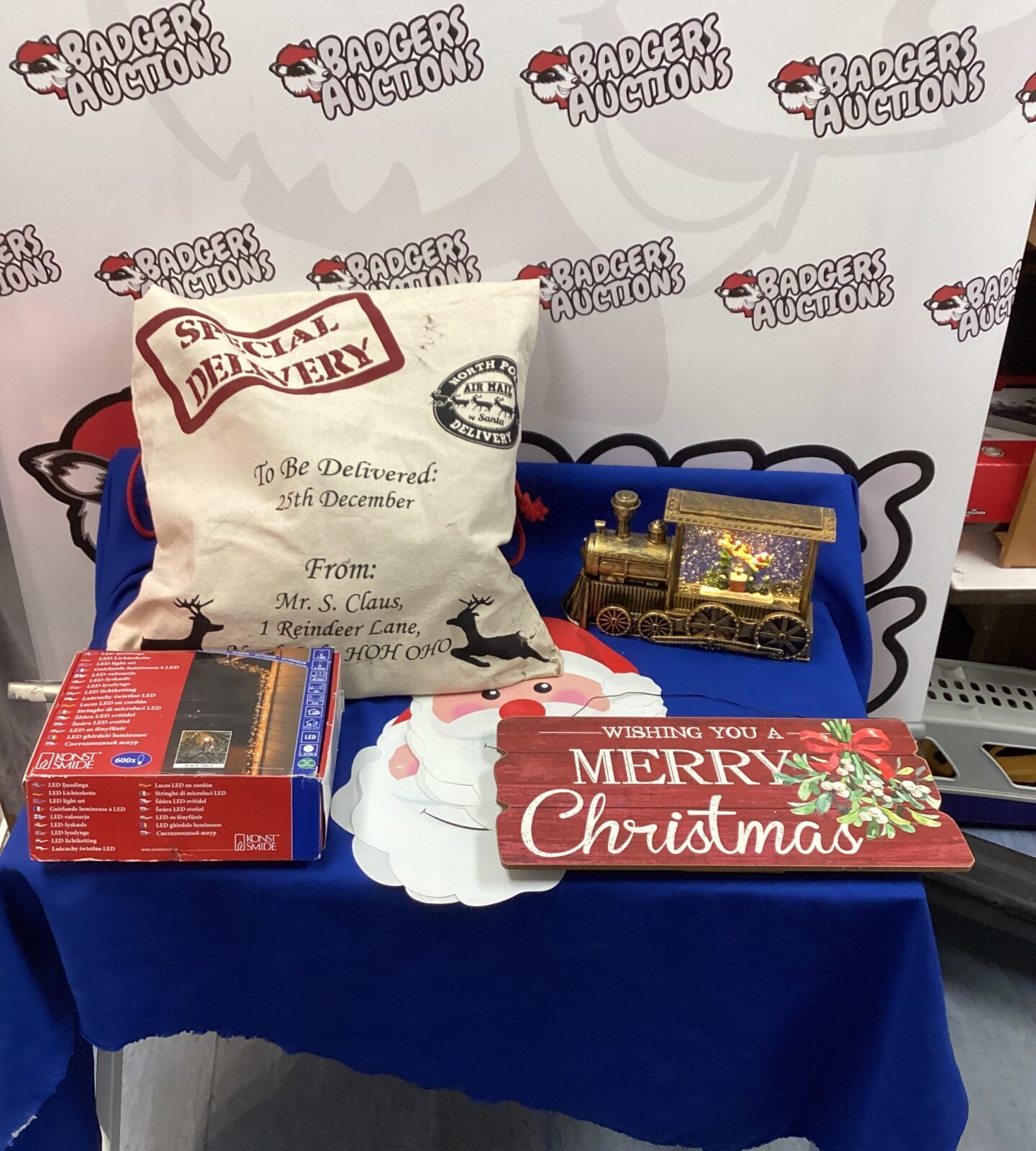 Collection of Christmas items inc Santa Sack and glitter Train