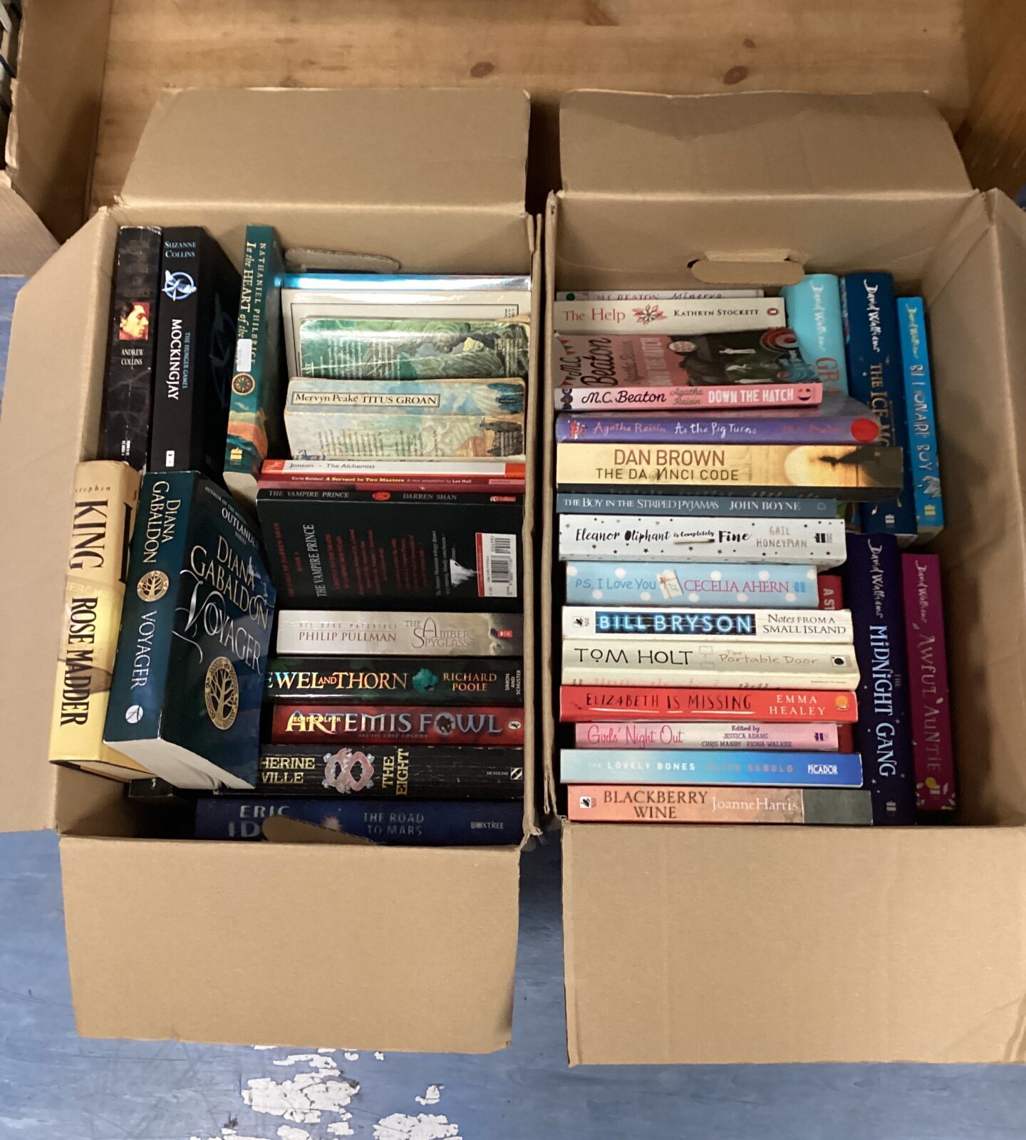 Two boxes assorted books inc stephen king, the hunger games & david walliams