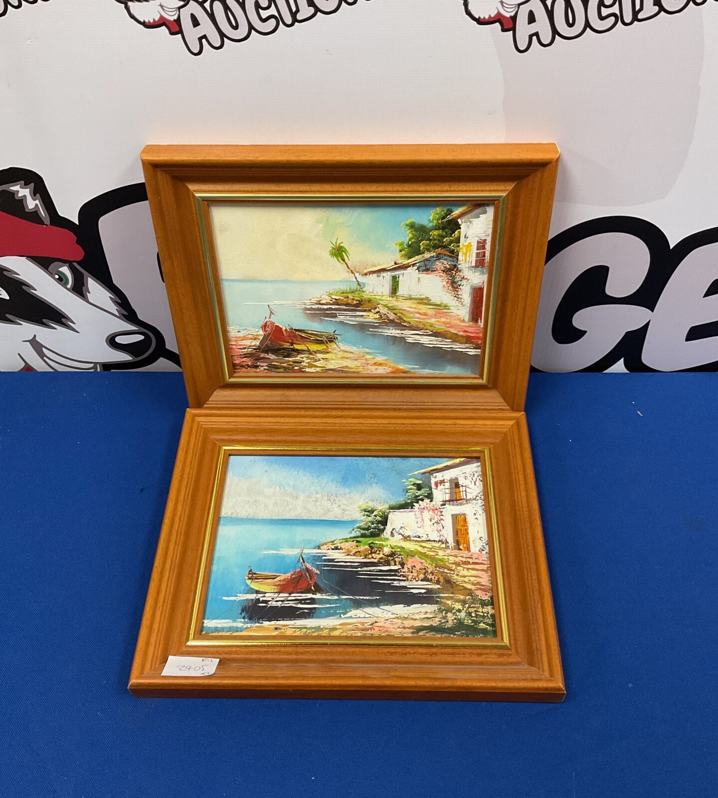 Pair of Mediterranean coastal scene oil paintings