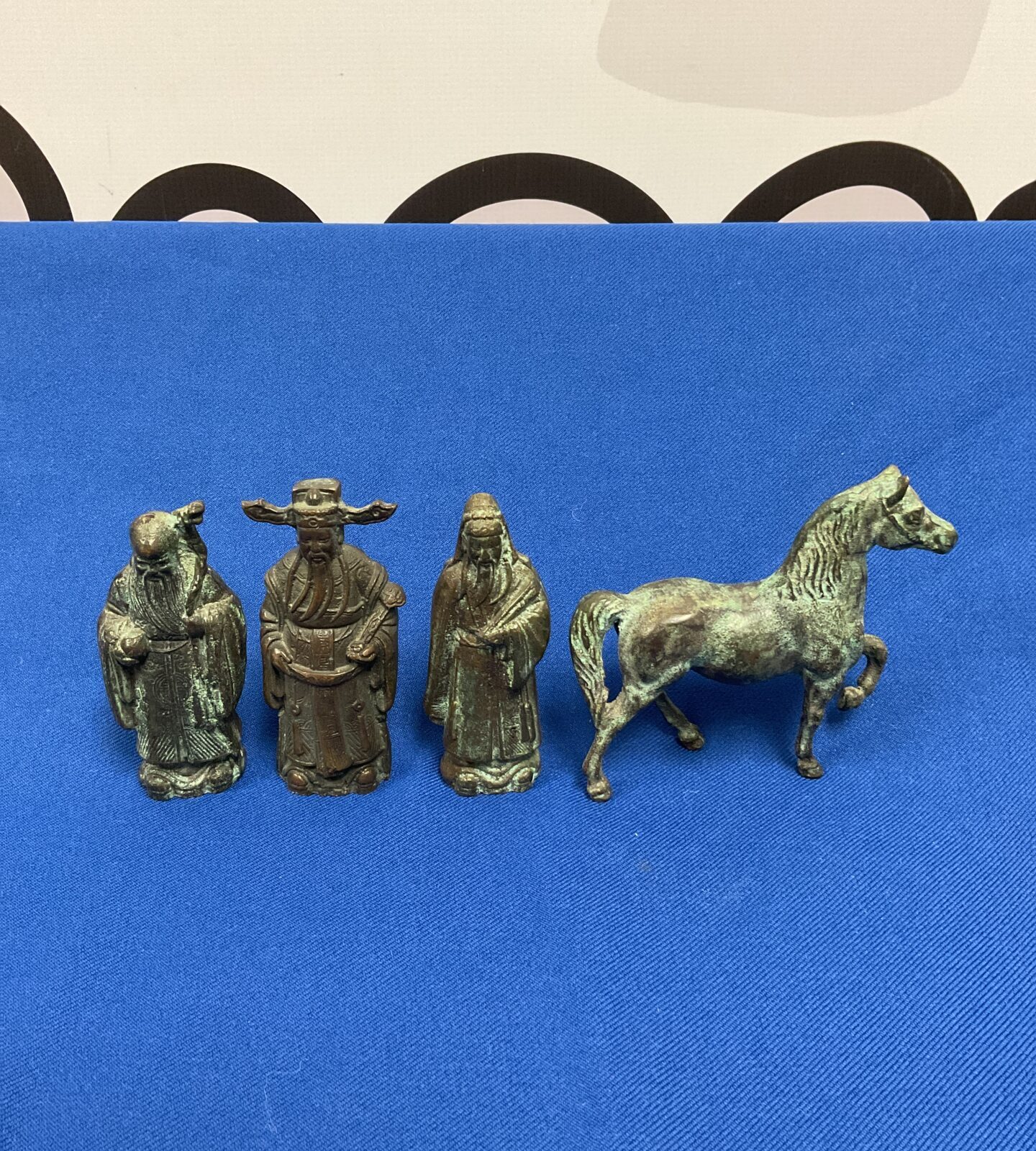 Three bronze Chinese wise men & horse