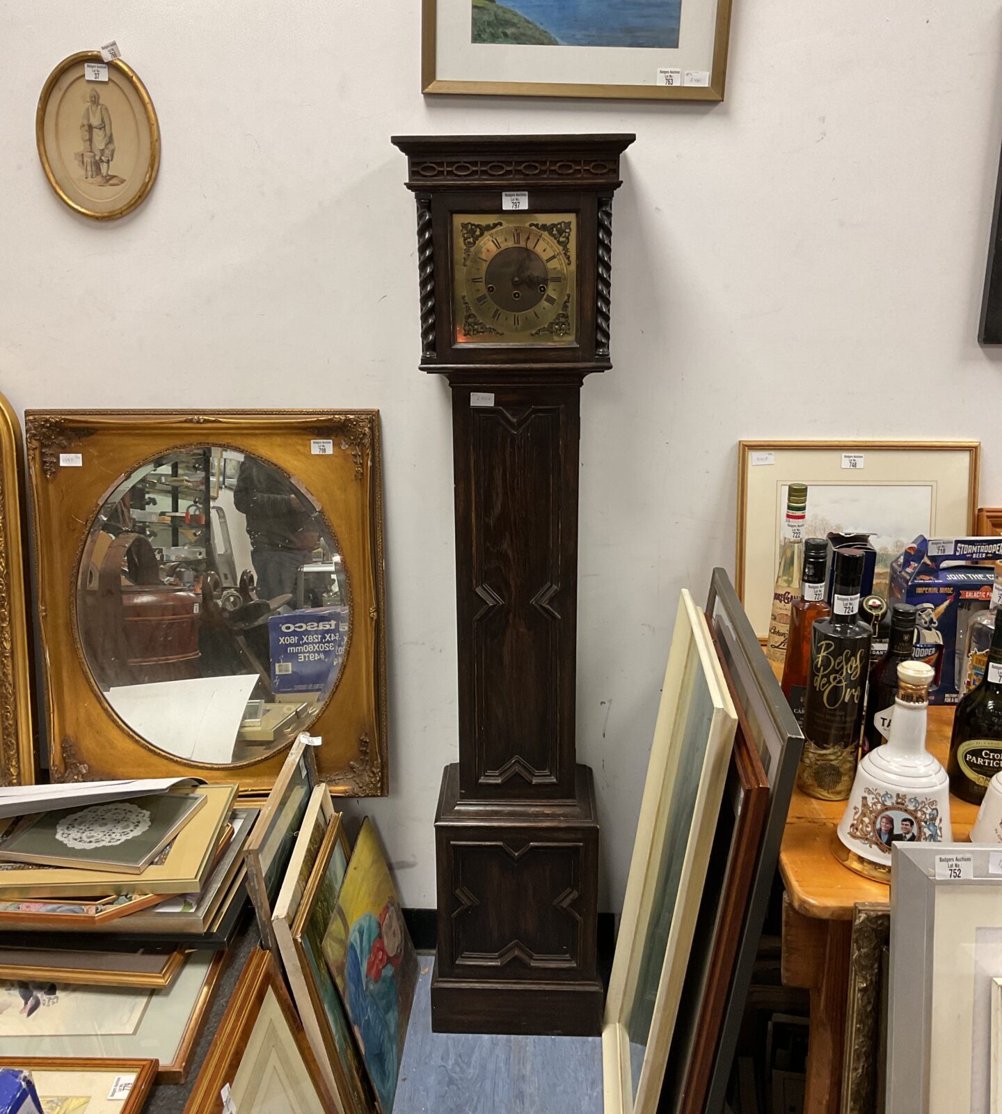 Oak case westminster chime grandmother clock