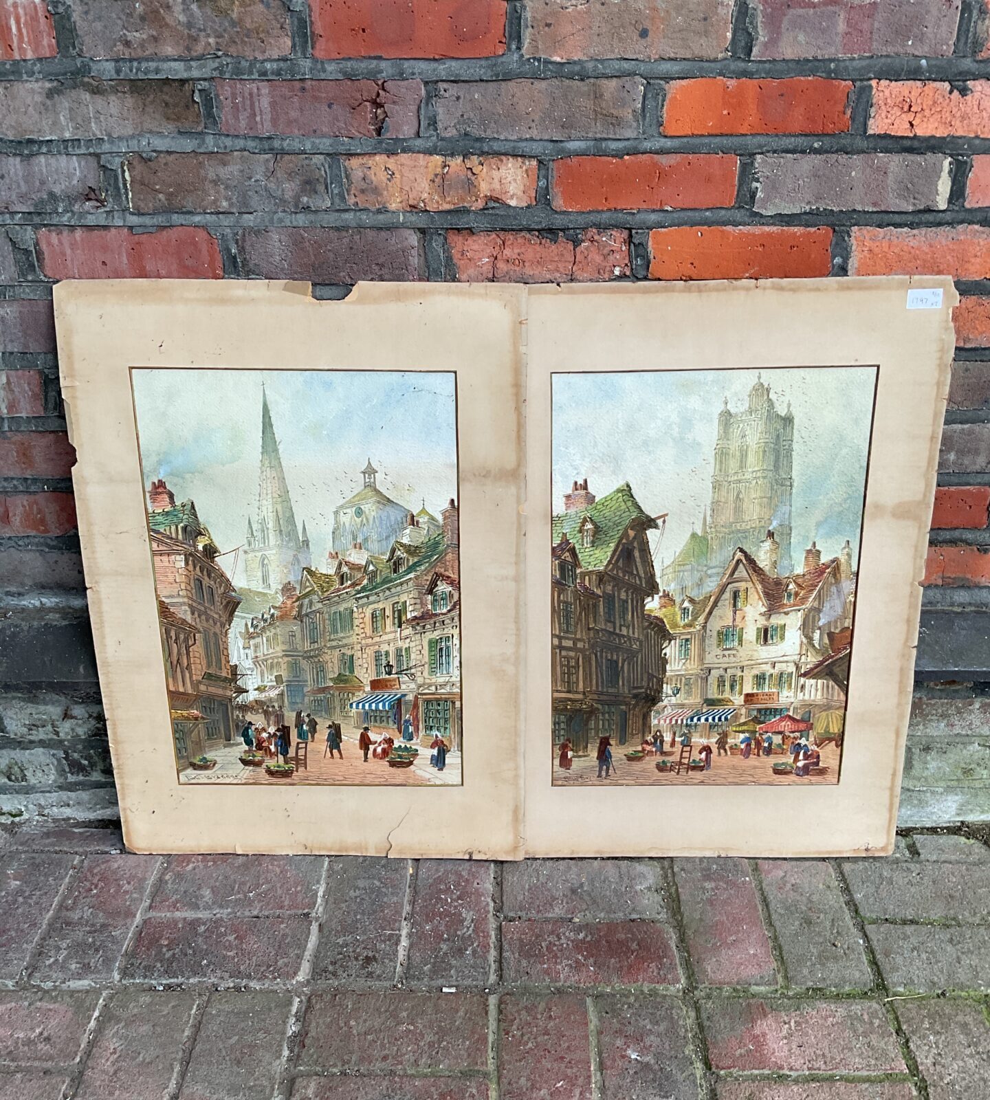 Pair of paul braddon 1864-1938 watercolours of a town scenes with cathedrals