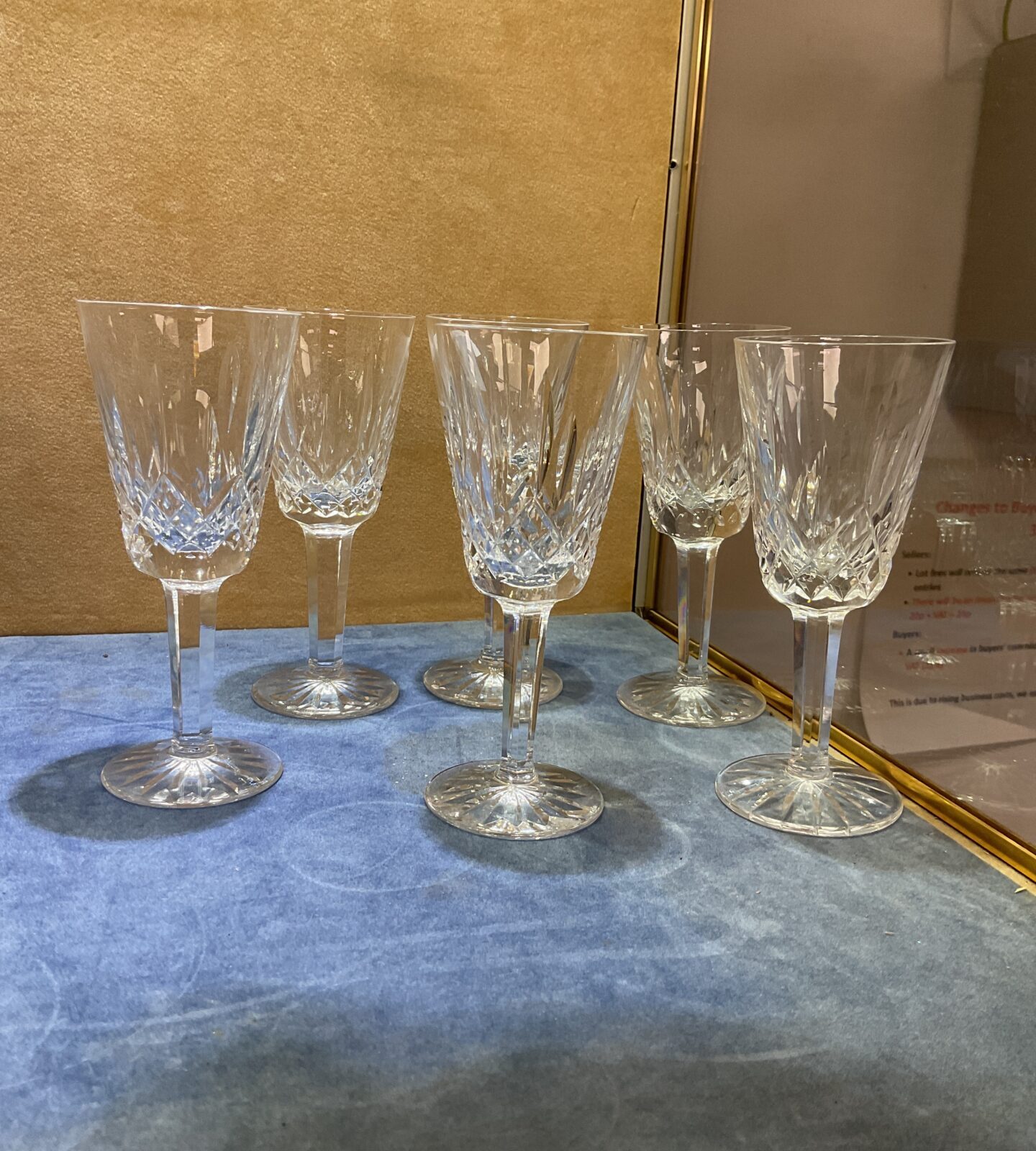 Six Waterford Crystal sherry glasses