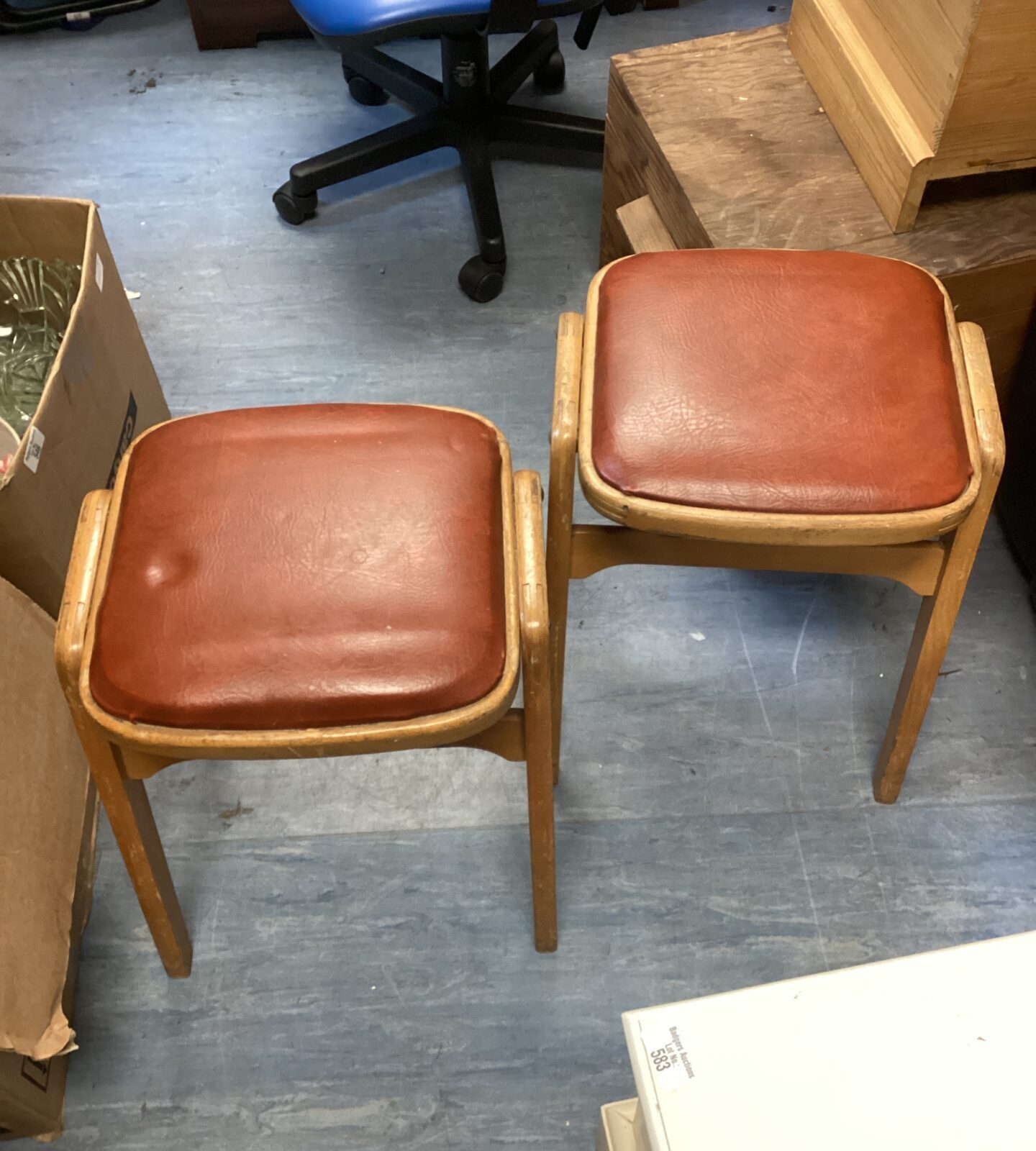 Two vintage leather topped stools