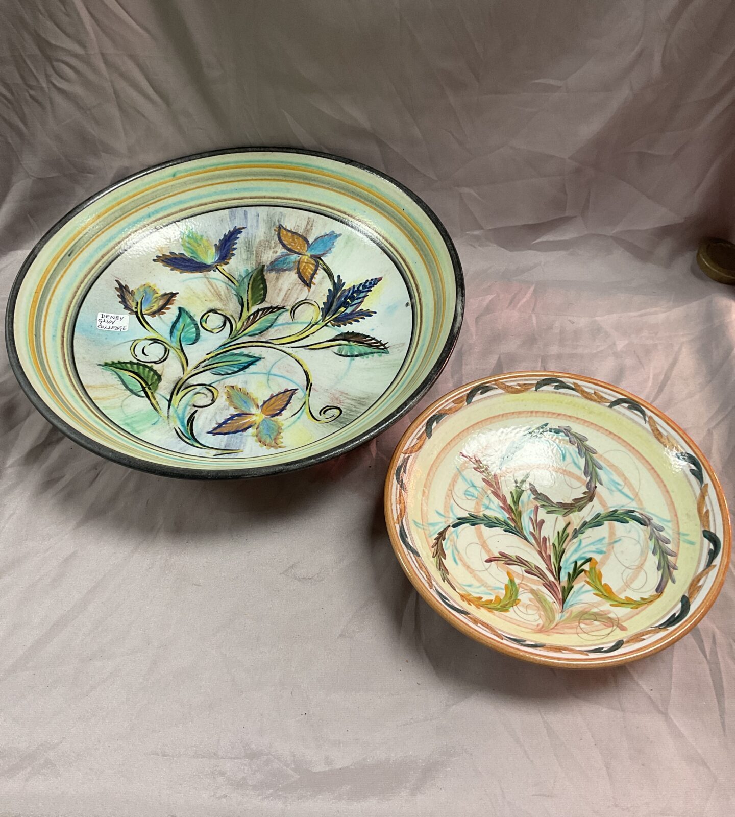 Two Denby bowls by Glyn college 12” and 8”