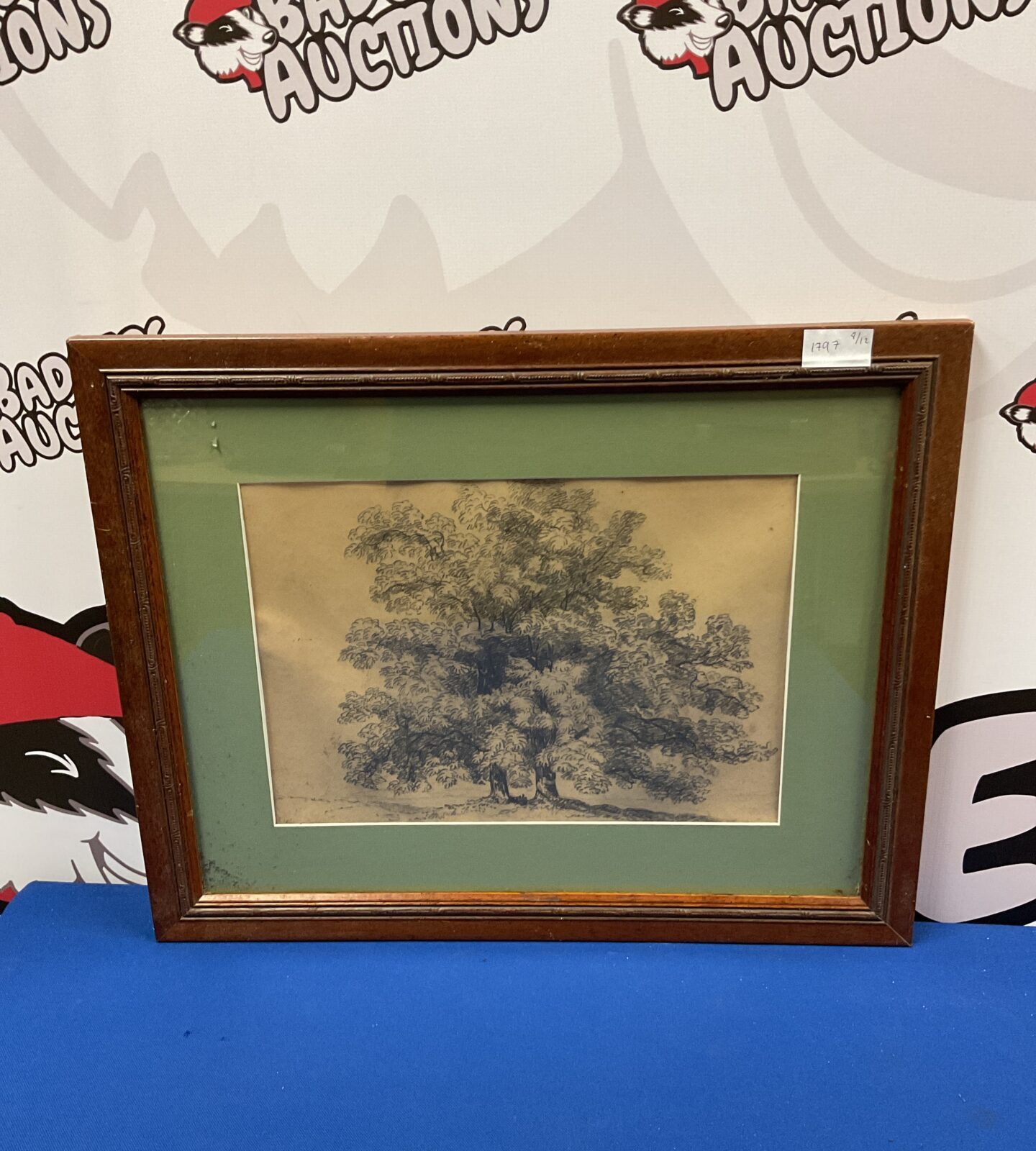 Antique framed sketch of an oak tree