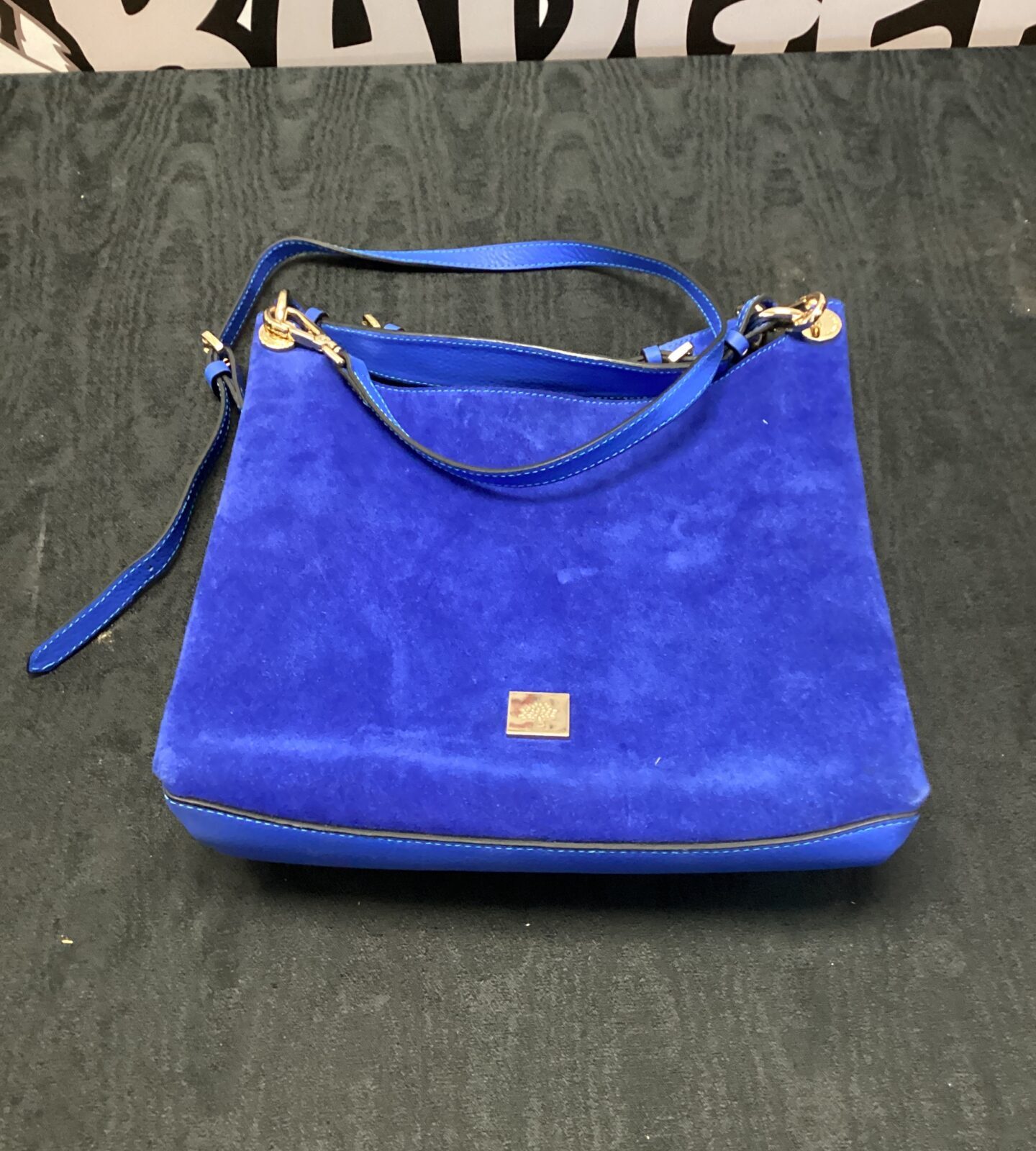 Mulberry style blue suede & leather handbag