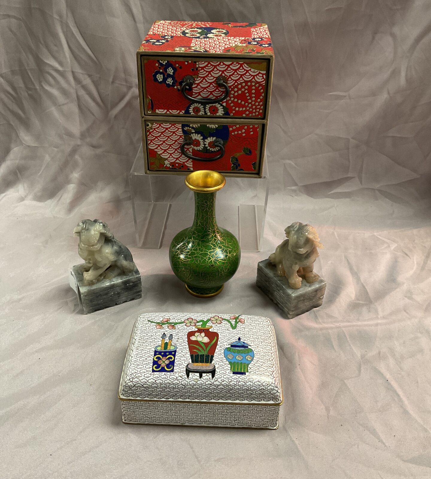 Collection of mixed oriental items inc cloisonné and soap stone