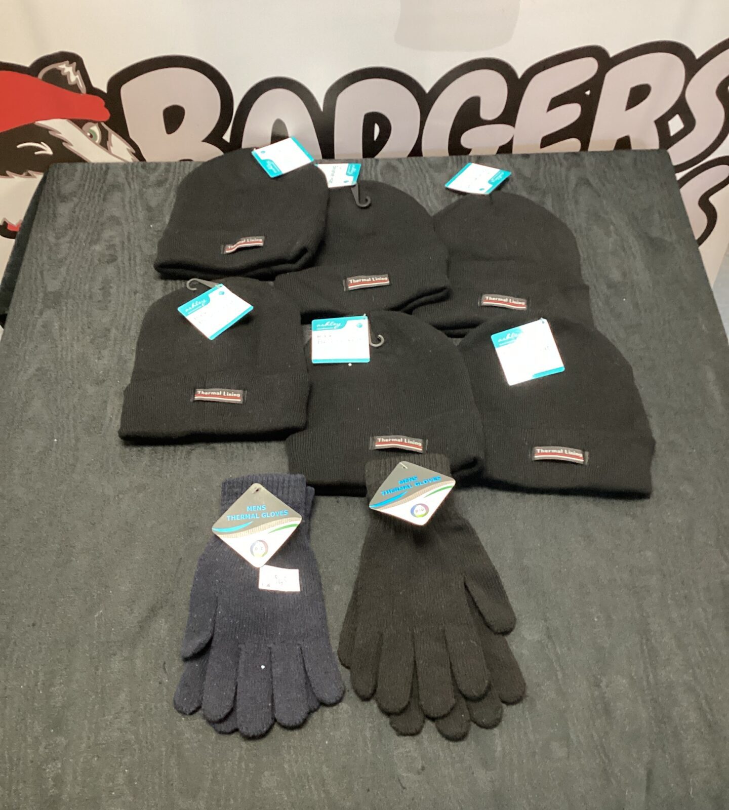 Six thermal lining beanie hats with two pairs of thermal gloves