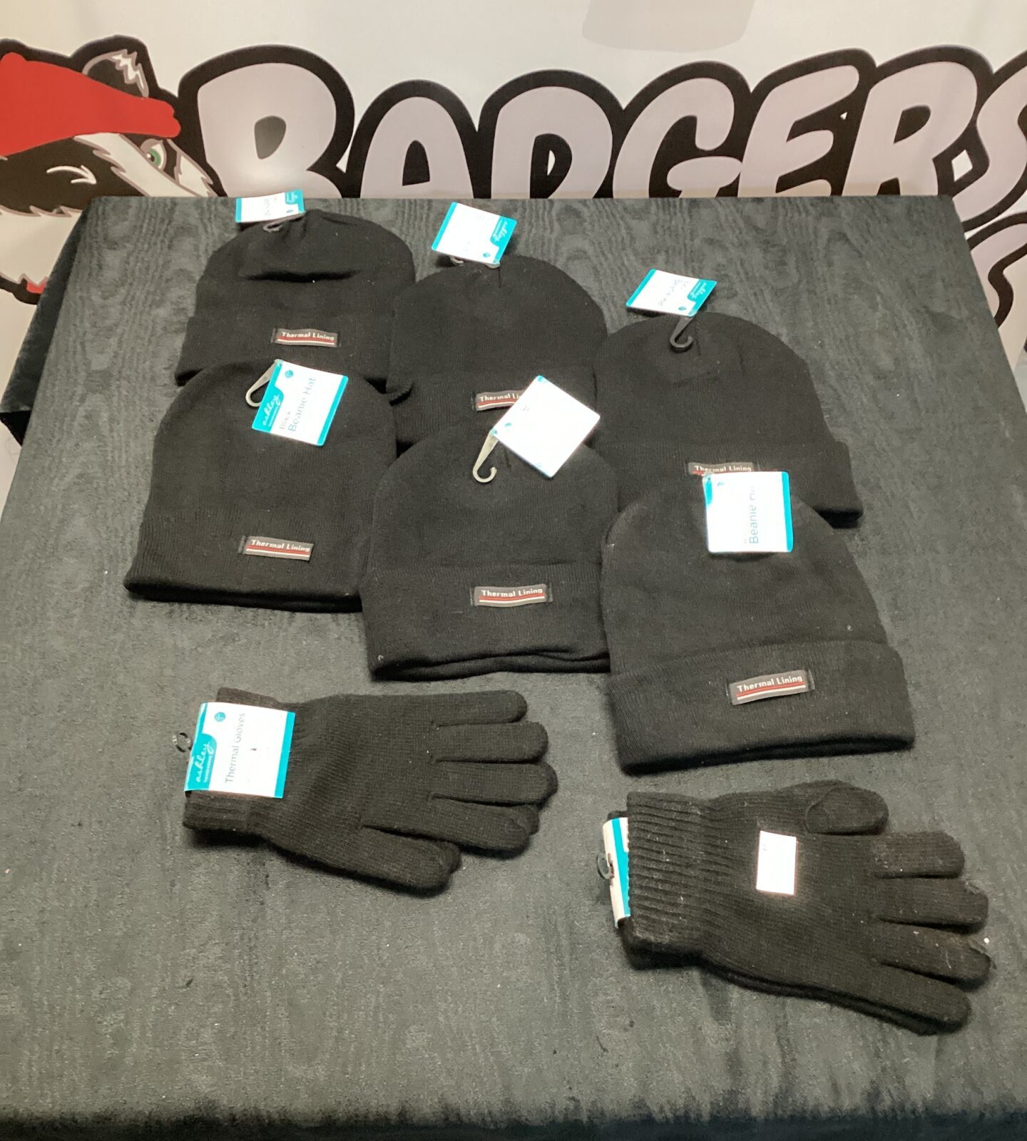 Six thermal lining beanie hats with two pairs of thermal gloves