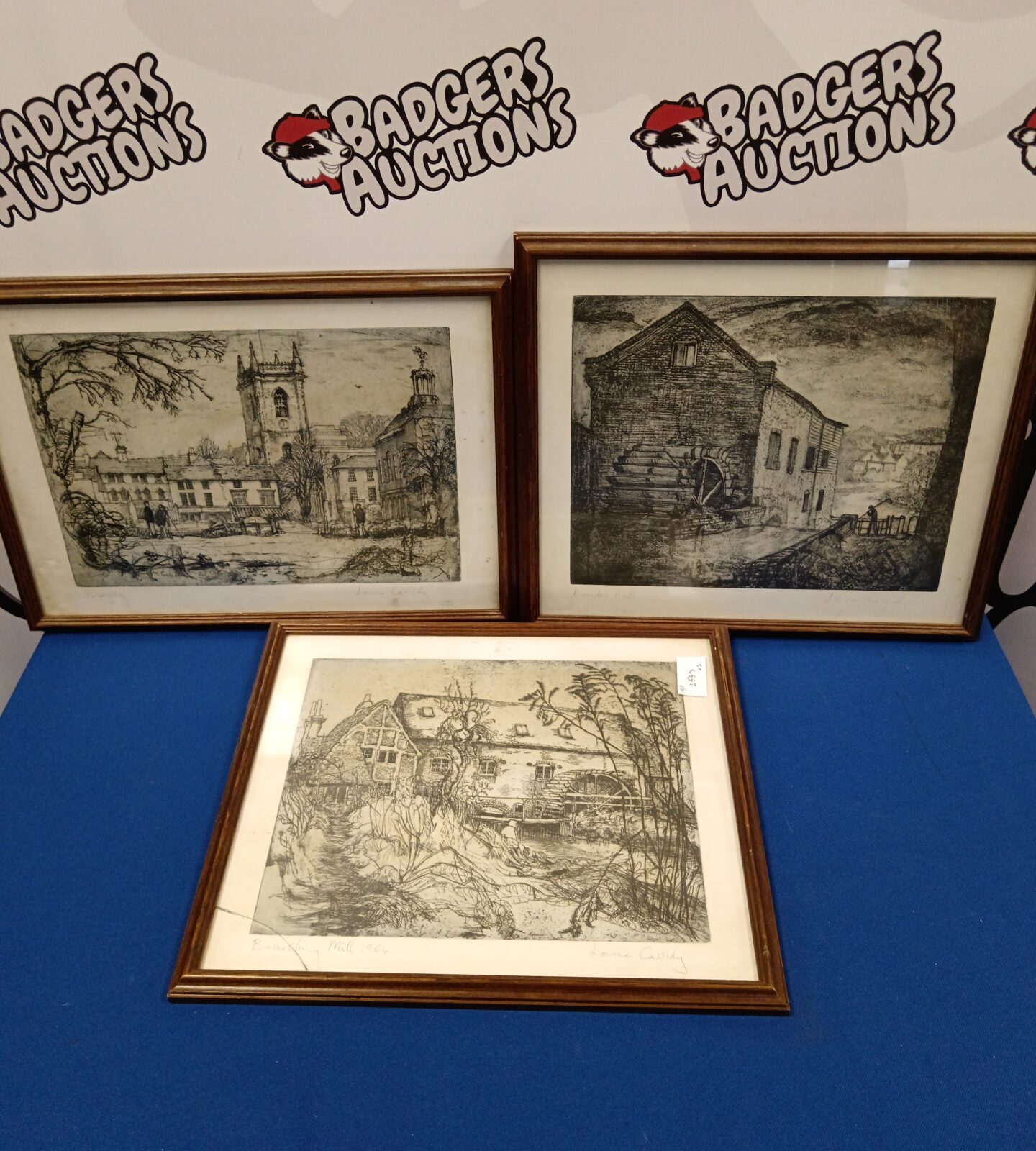 Set of three Lorna Cassidy signed prints of bassetbury & Bowden mill