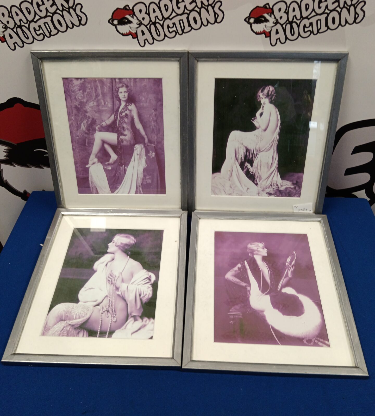 Set of four framed photographic prints of 1920s/30s flapper girls