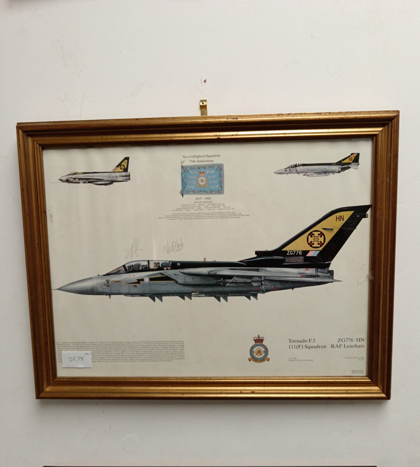 RAF Pilot signed print of 111 squadron tornado f3