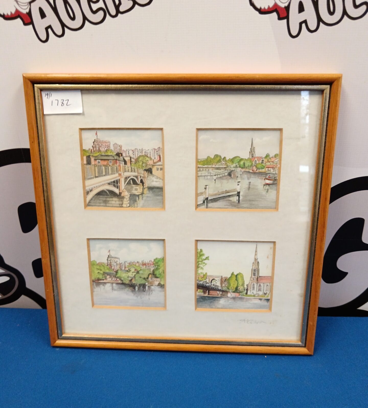 Four miniature framed watercolours of Marlow bridge & Windsor castle signed t a calvin