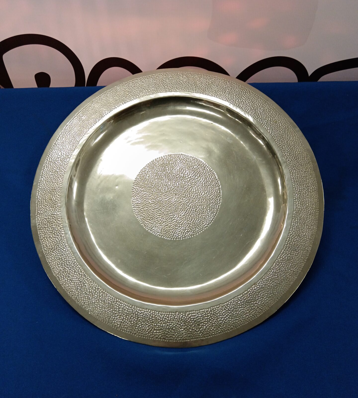 Hand hammered white metal charger 15.5"