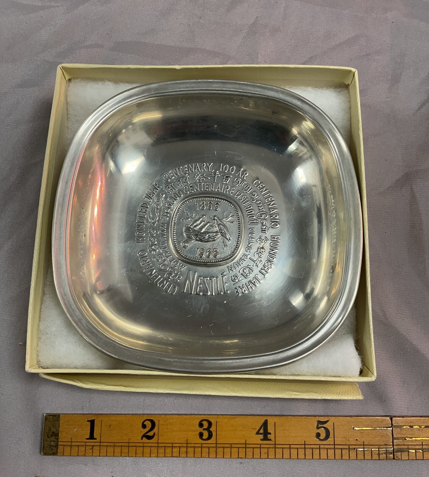 1866-1966 Nestle centenary hallmarked silver dish 106.9g