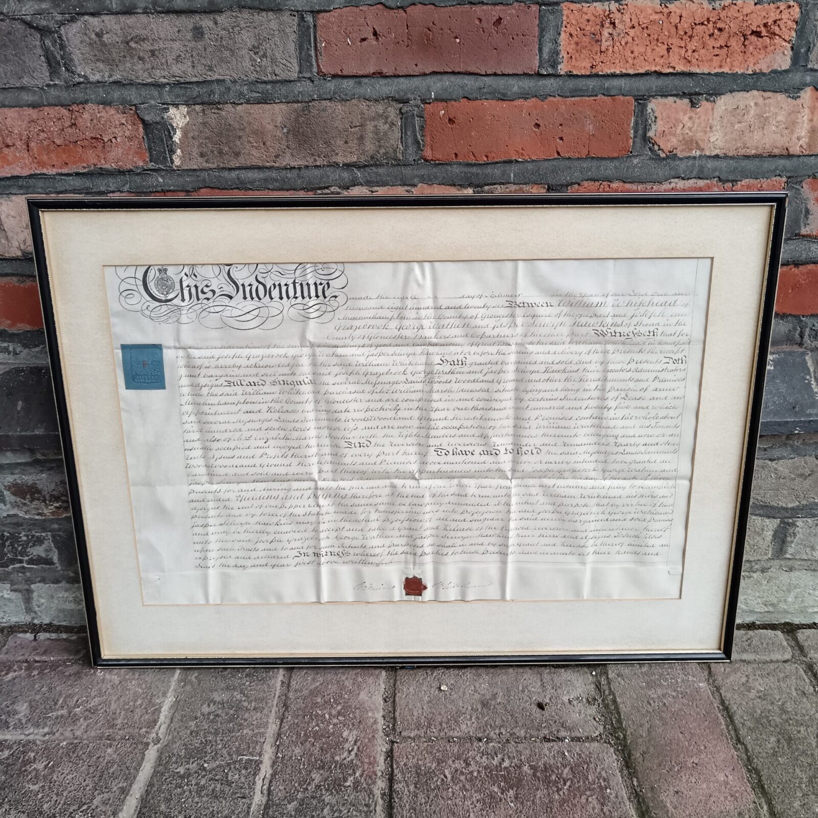 Antique framed indenture with wax seal