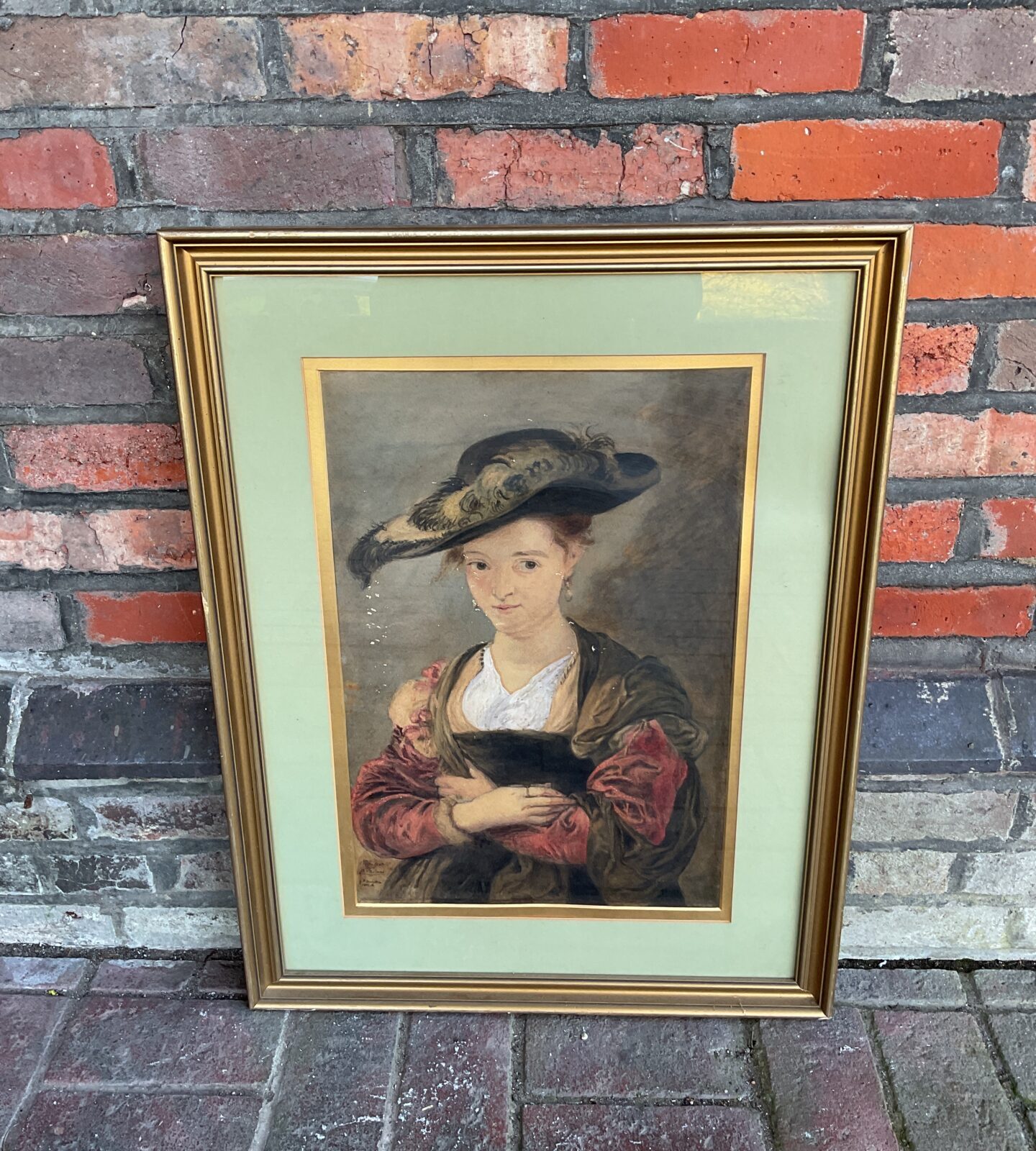 Antique p p rubens watercolour of a lady from chapeau de poil