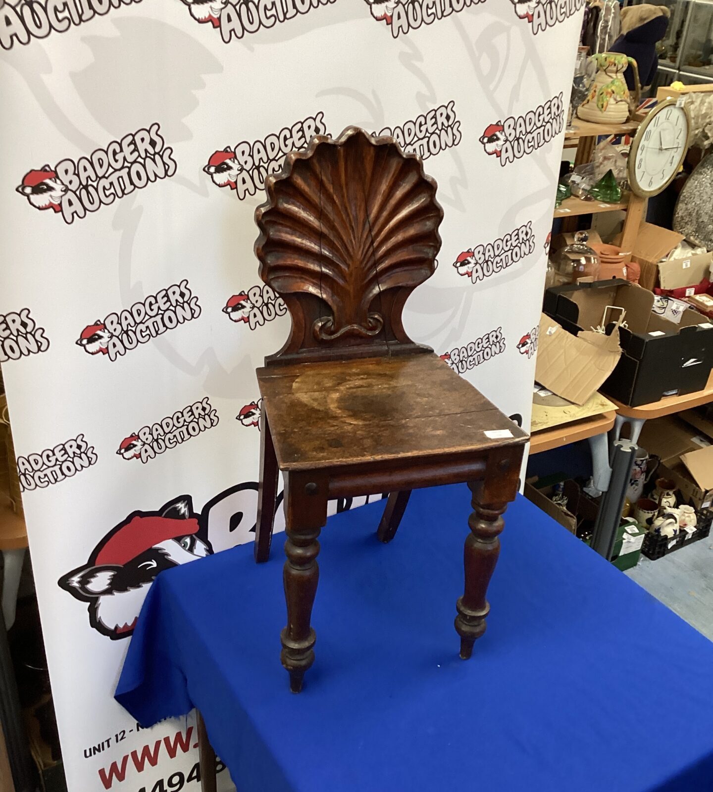 Antique Scalloped Backed Hardwood Hall Chair