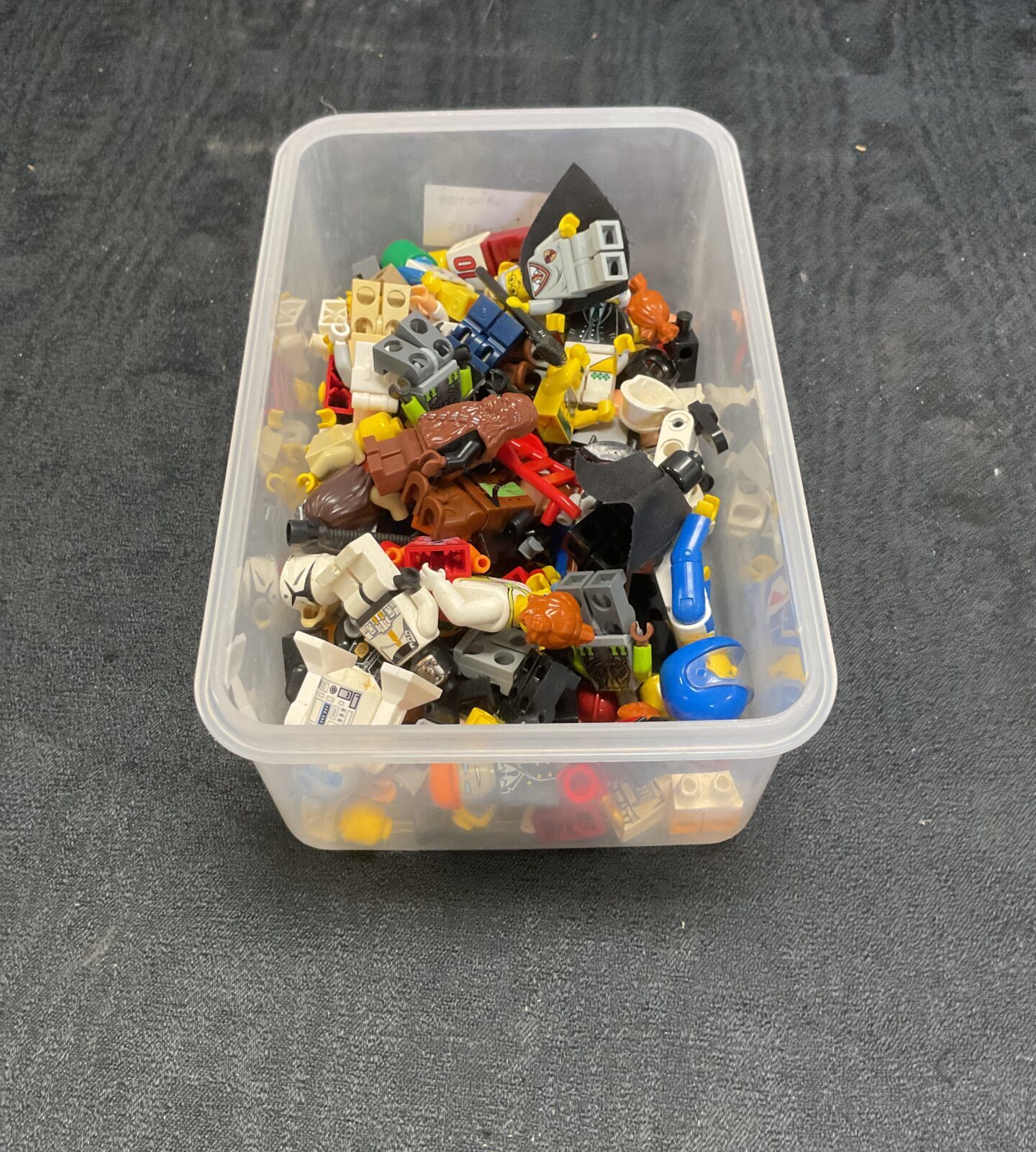 Box of mixed lego minifigures inc star wars, lego city and vintage