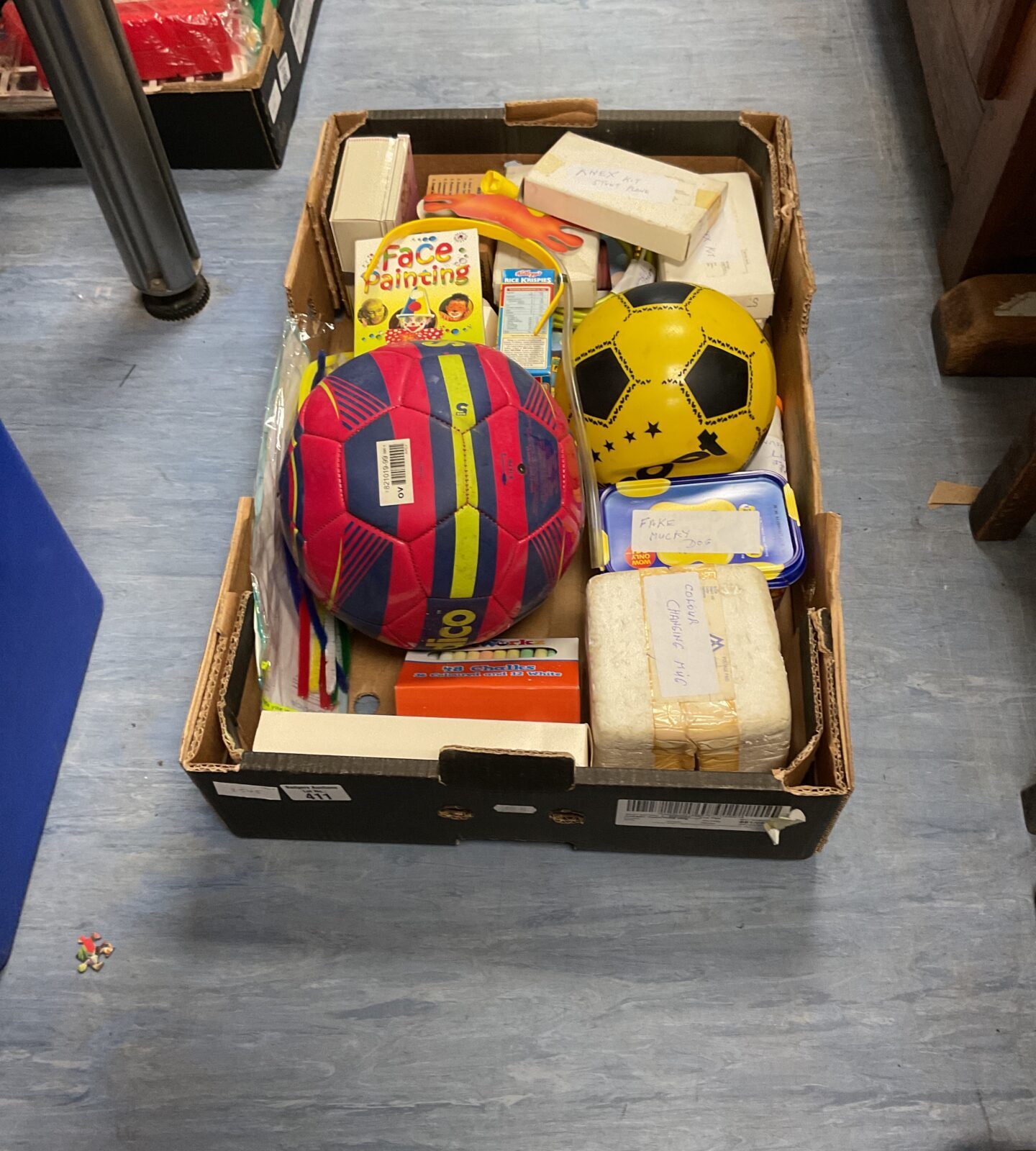 Box of mixed toys inc magic,  prank and footballs