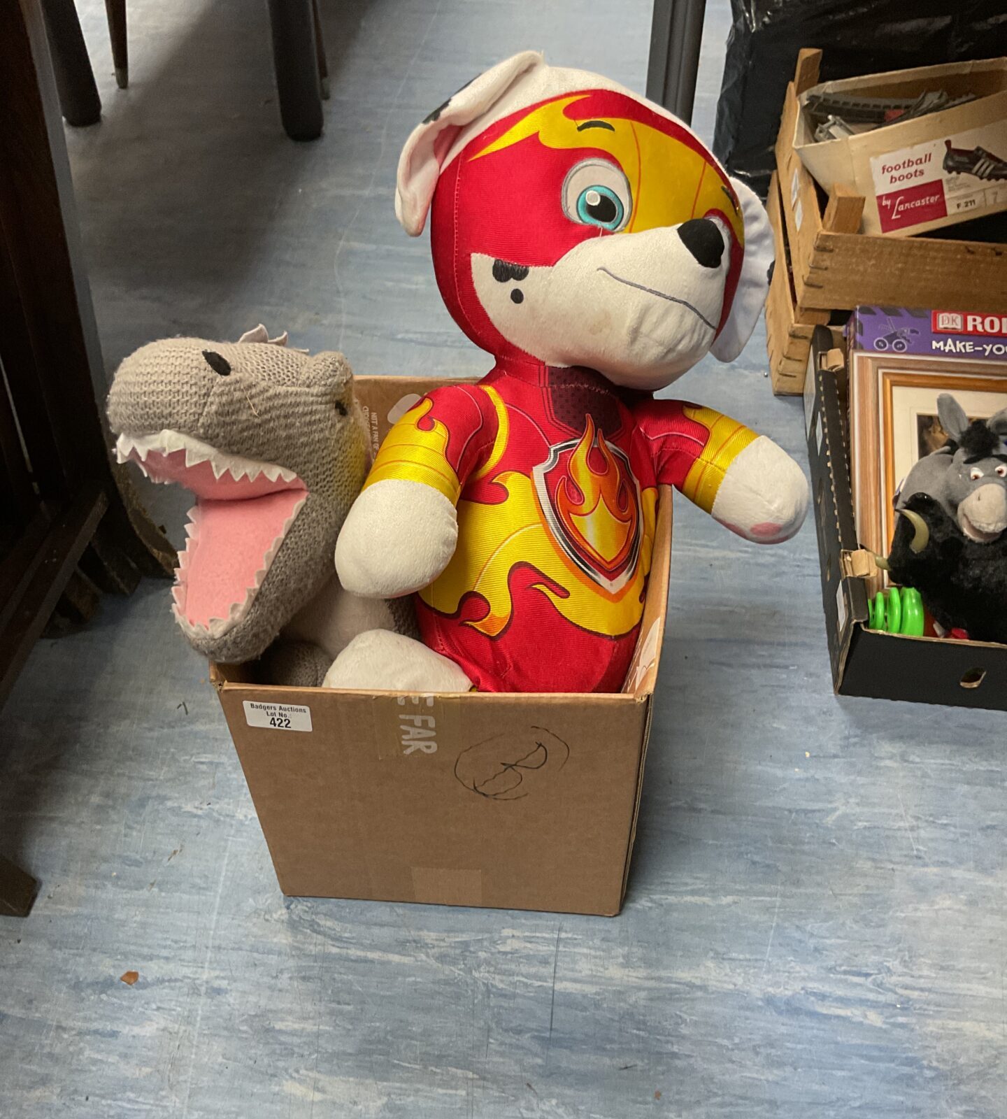 Box of two soft toys inc paw patrol marshal