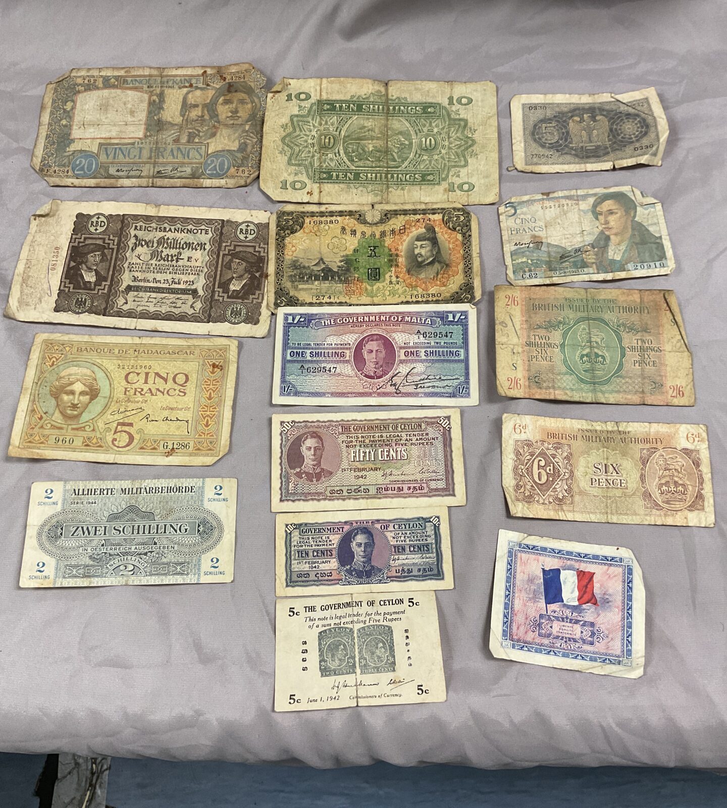 Collection of British and other wartime bank notes